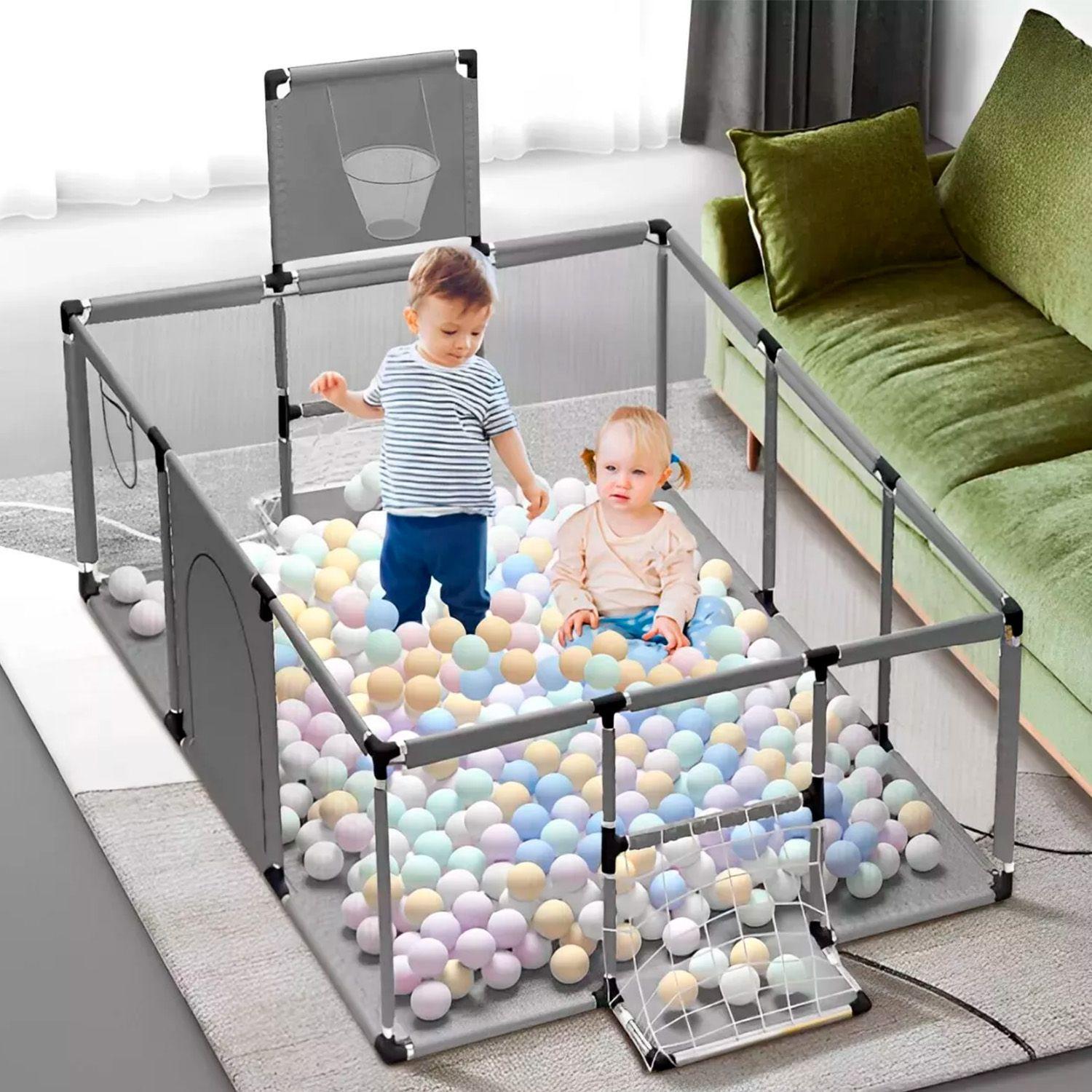 Corral de Seguridad Bebe 180cm Con Aro y Pelotitas Gris-2