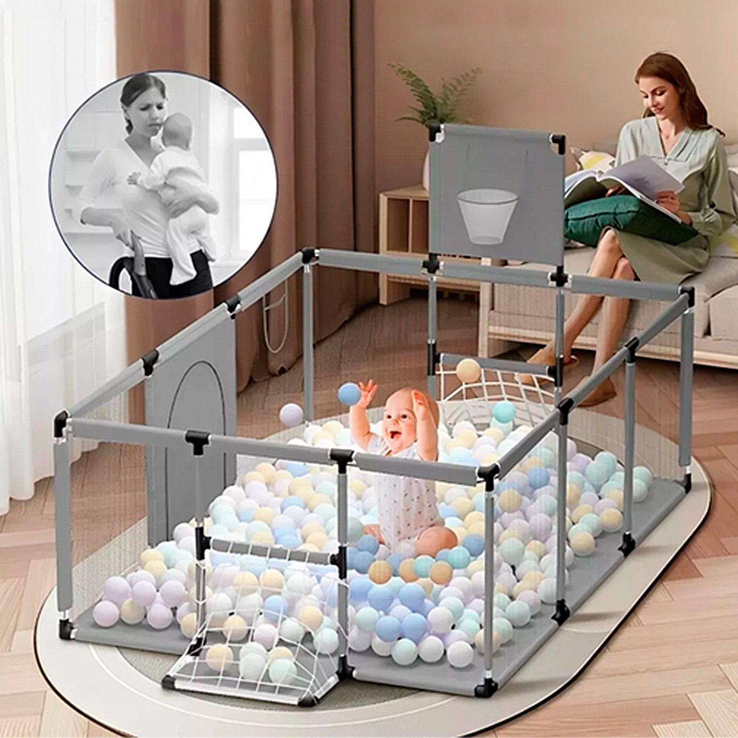 Corral de Seguridad Bebe 180cm Con Aro y Pelotitas Gris-3