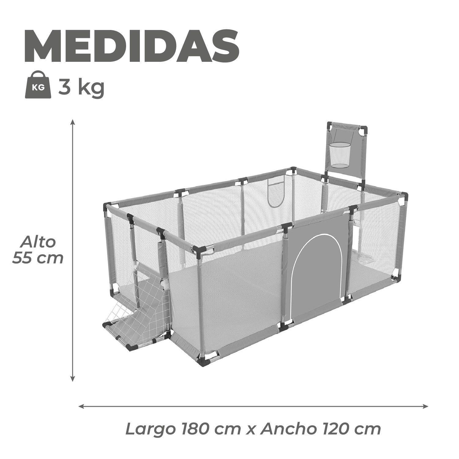 Corral de Seguridad Bebe 180cm Con Aro y Pelotitas Gris-2