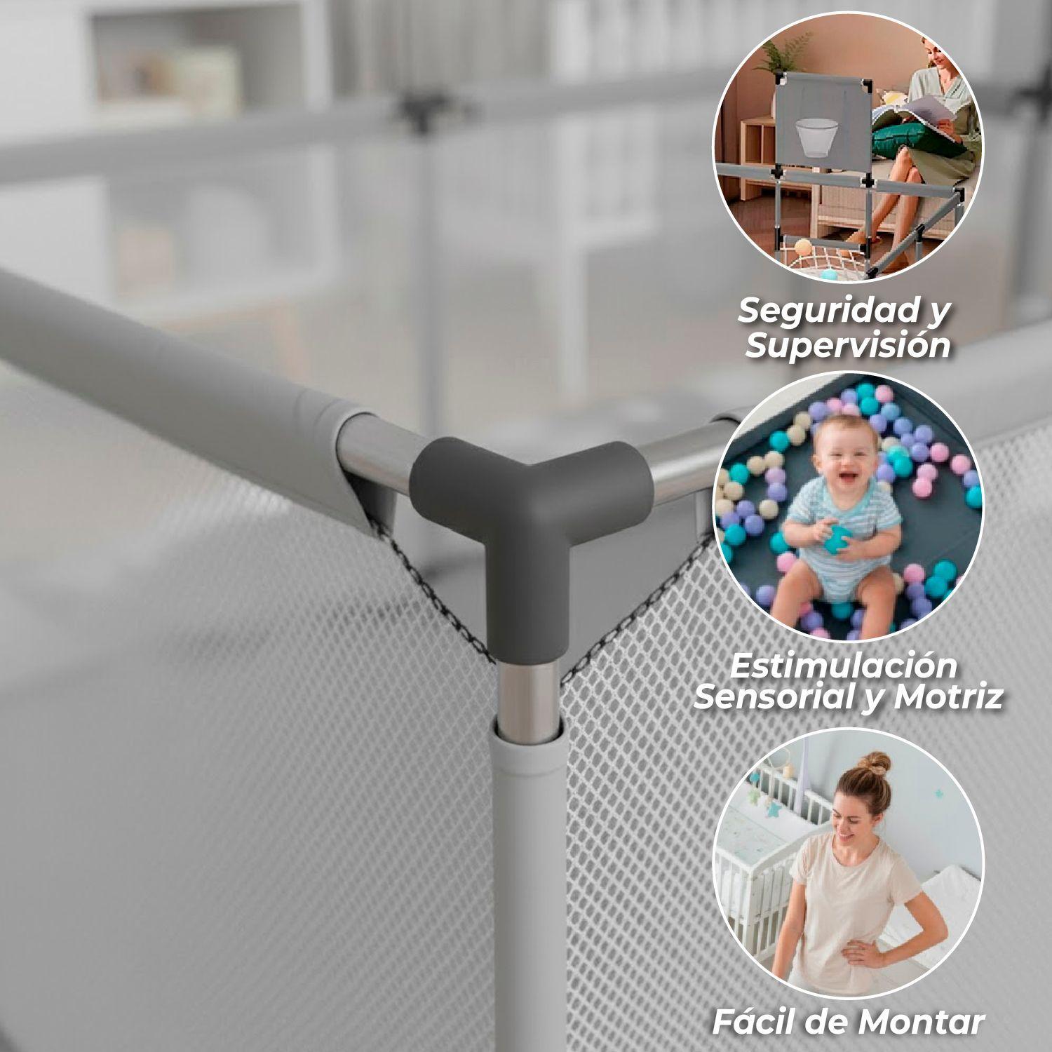 Corral de Seguridad Bebe 180cm Con Aro y Pelotitas Gris-3