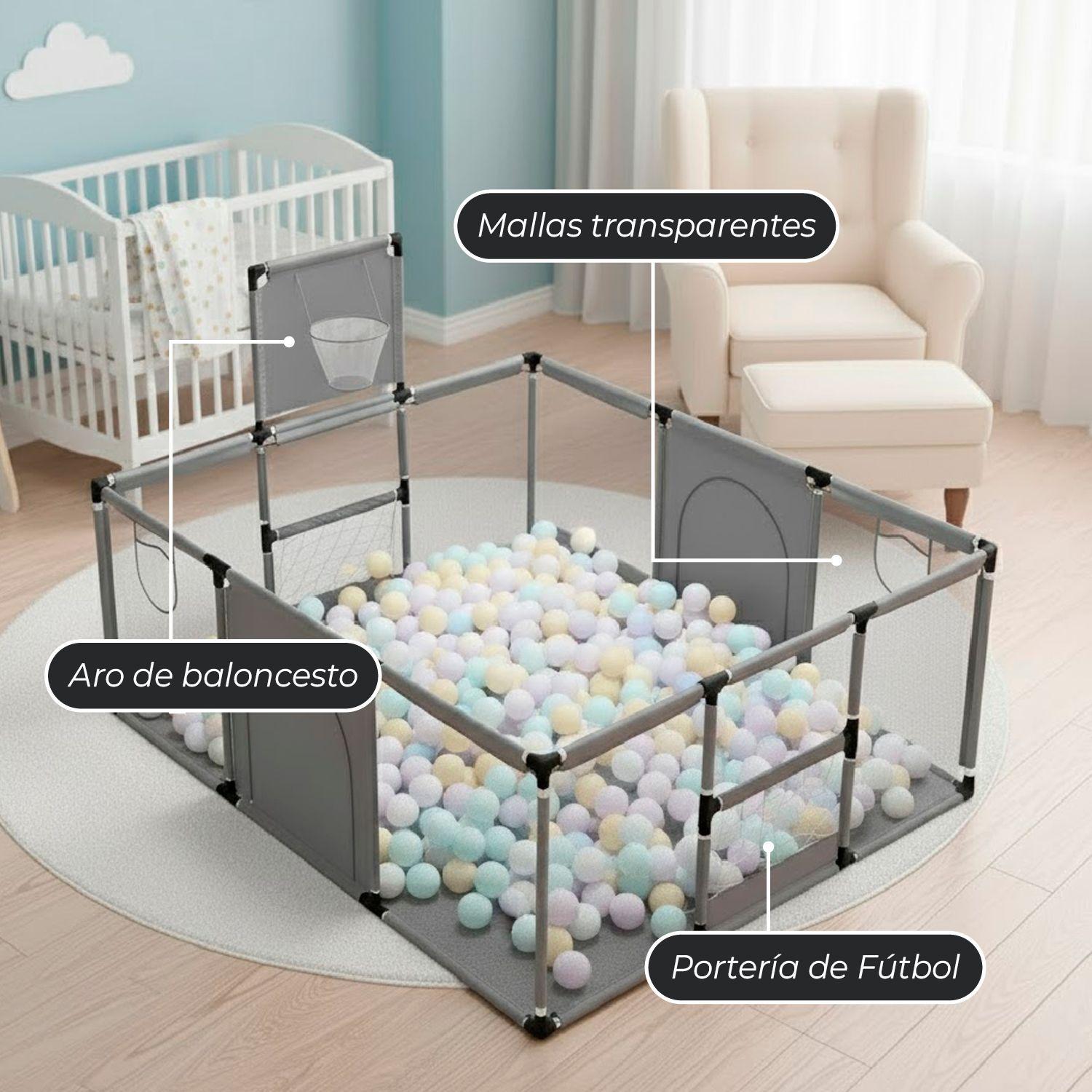 Corral de Seguridad Bebe 180cm Con Aro y Pelotitas Gris-5