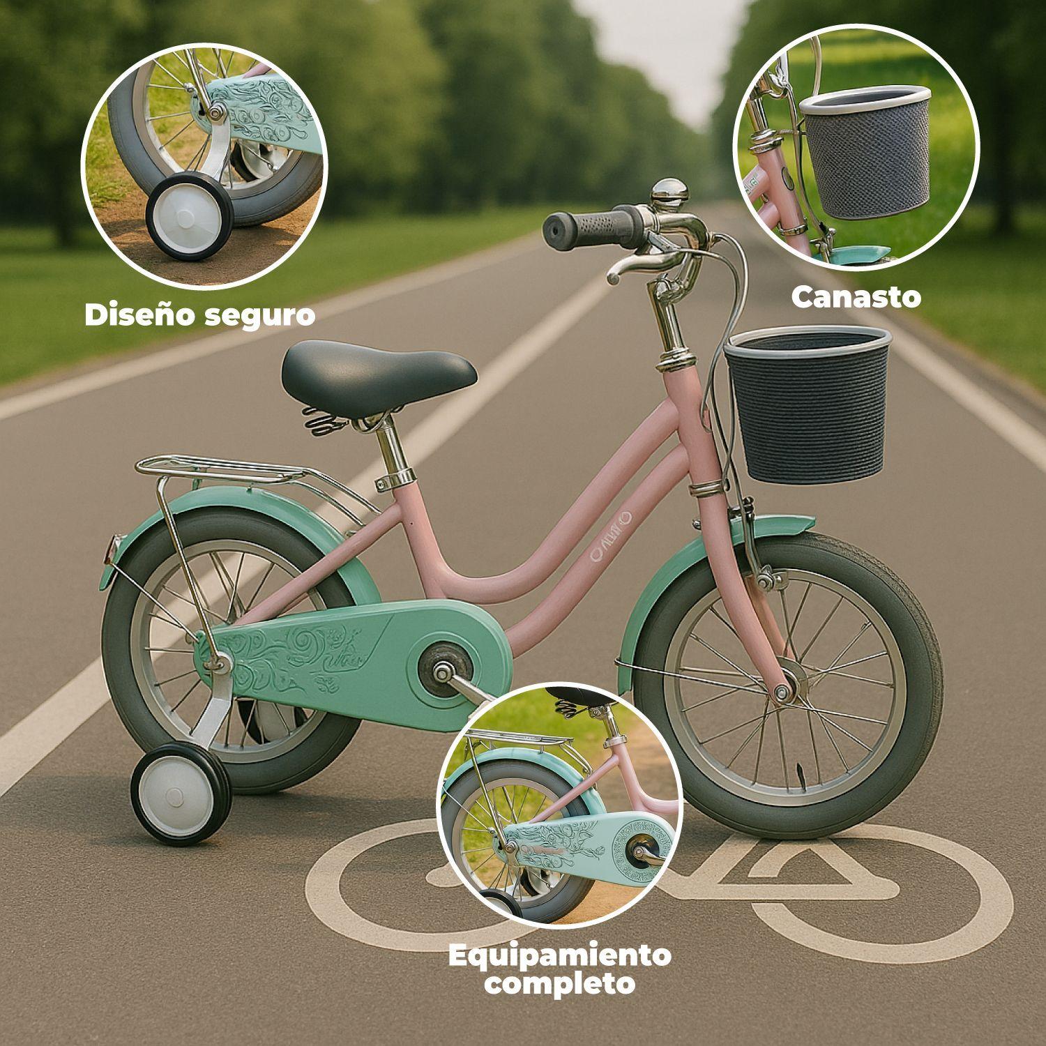 Bicicleta Infantil Aro 16 Aprendizaje con Rueditas y Canasto-3