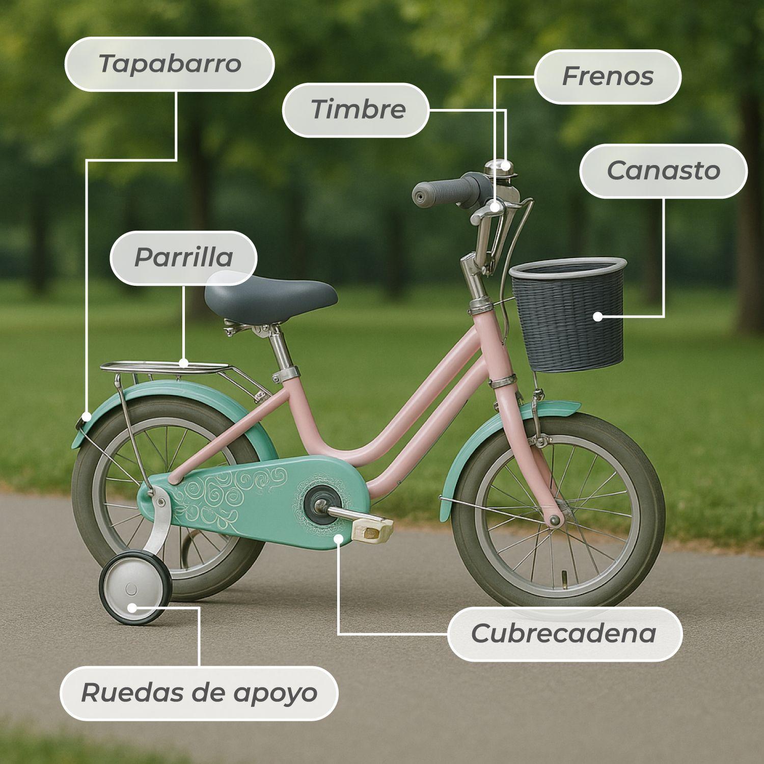 Bicicleta Infantil Aro 16 Aprendizaje con Rueditas y Canasto-5