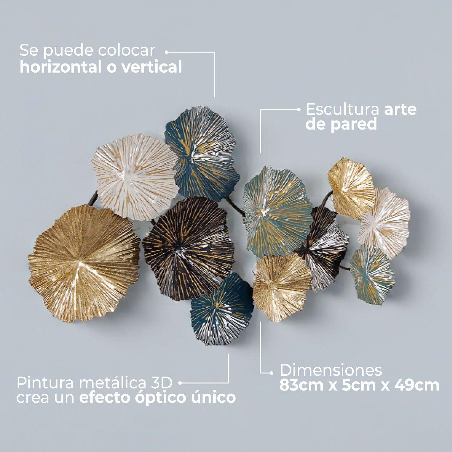 Cuadro Decorativo Adorno Pared Metalico Hojas de Loto-4