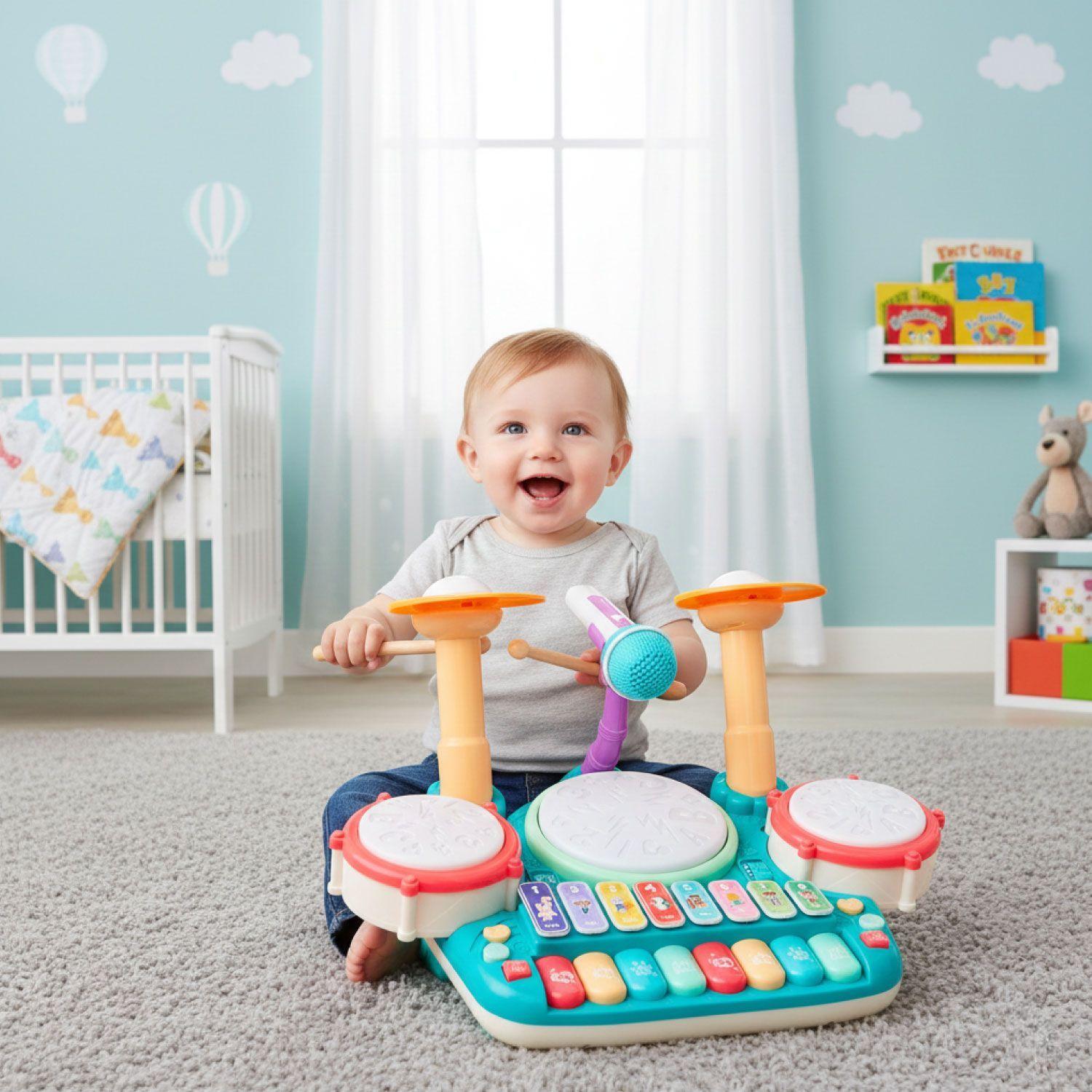 Batería Juguete Piano Musical Didáctico 5 En 1 Micrófono-4