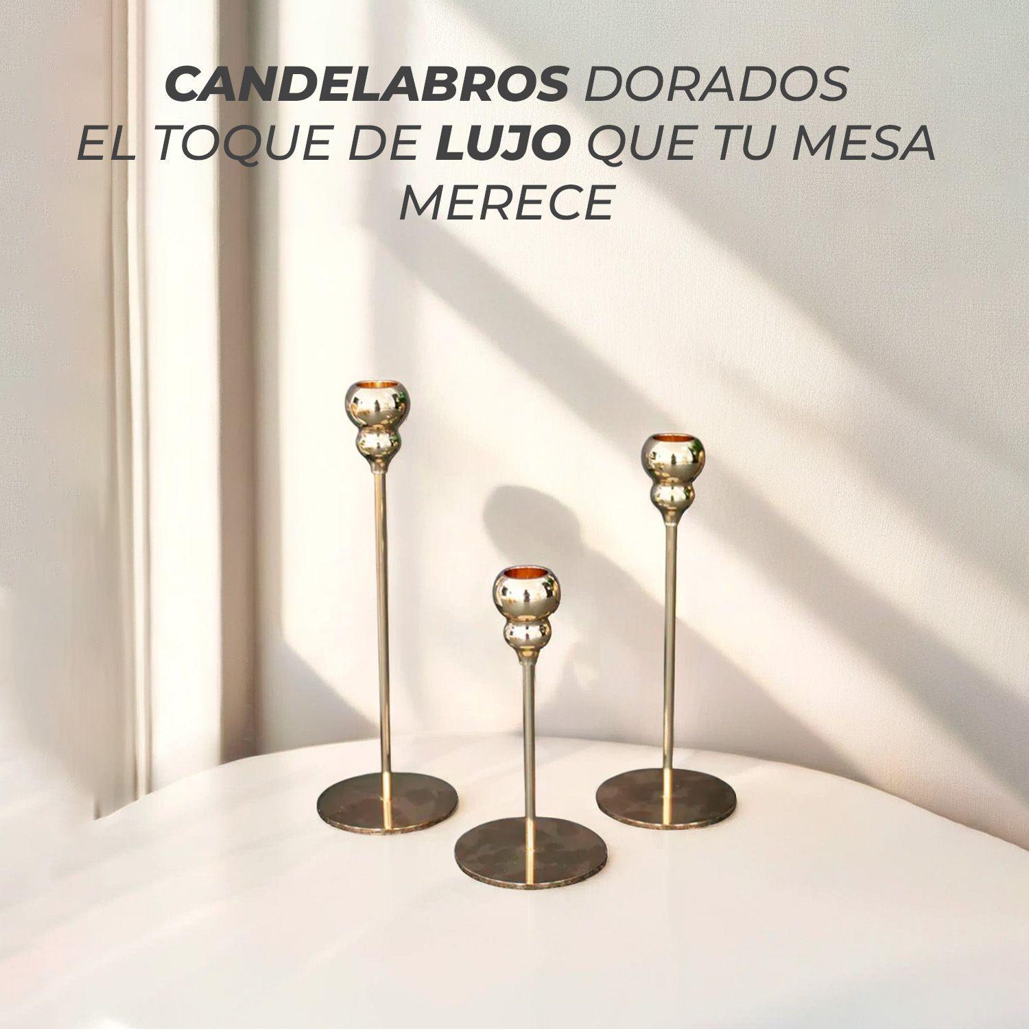 Candelabro 3 Piezas Porta Vela Centro de Mesa Cuenco Gold-3