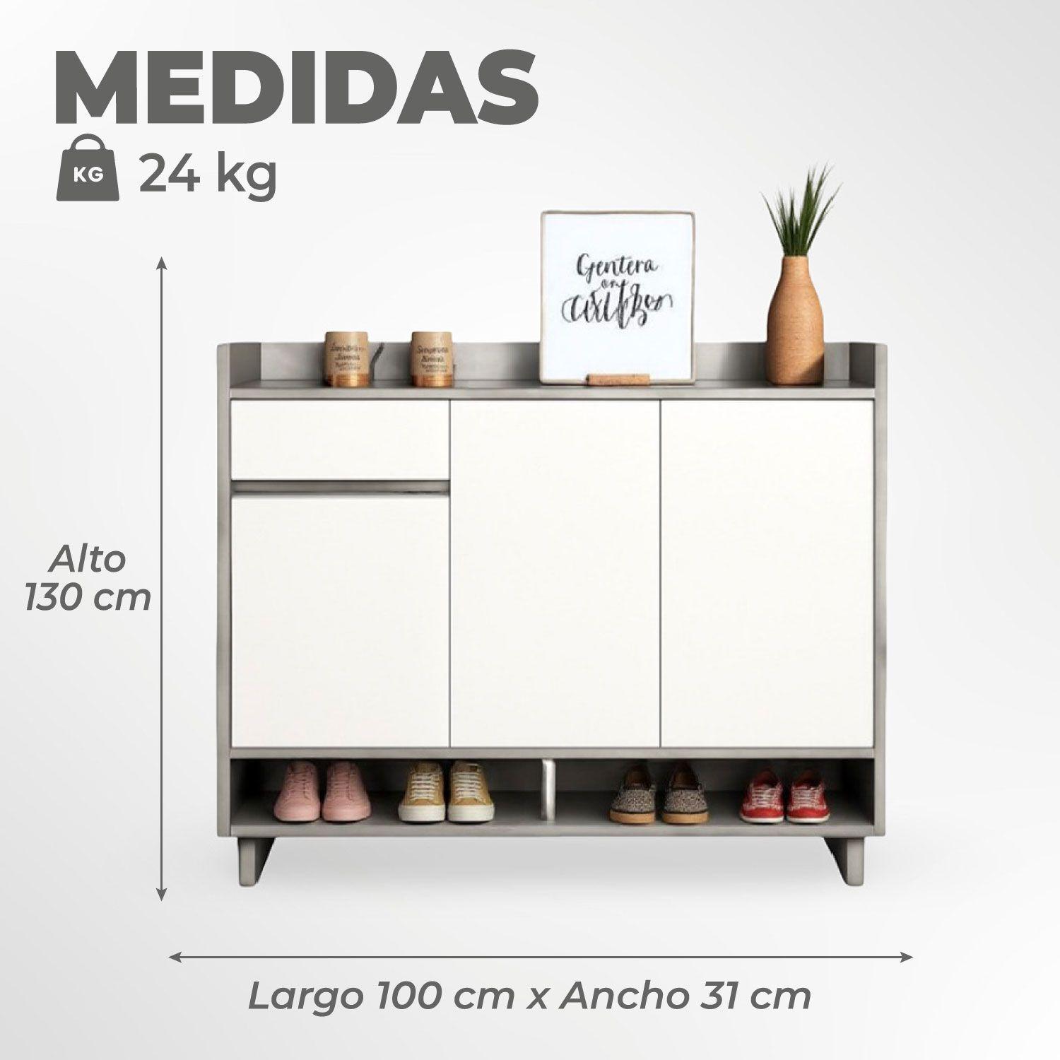 Zapatero Grey 3 Puertas con Cajon Organizador Estante 100 cm-2