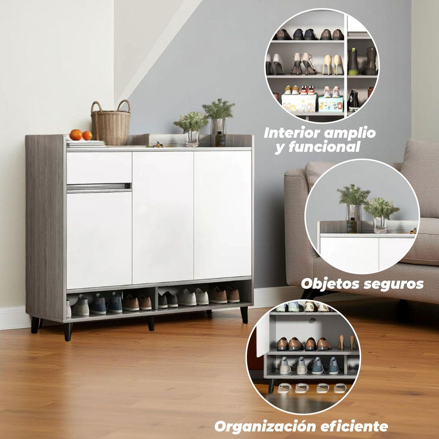 Zapatero Grey 3 Puertas con Cajon Organizador Estante 100 cm-3
