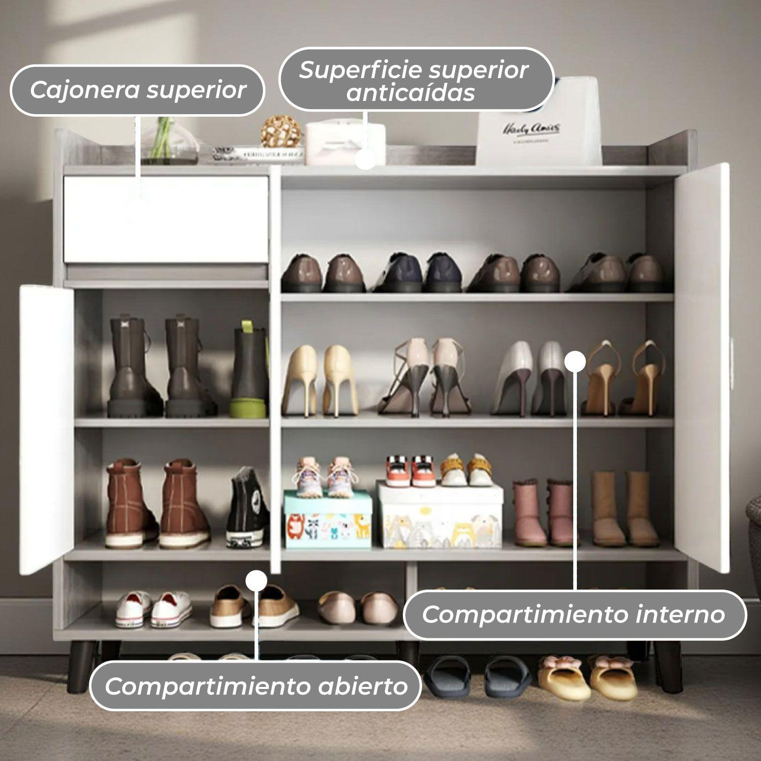 Zapatero Grey 3 Puertas con Cajon Organizador Estante 100 cm-5
