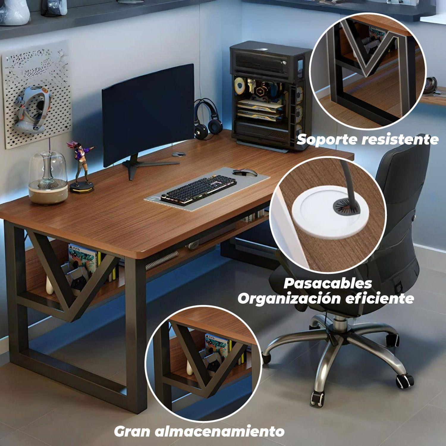 Escritorio Oficina Brown Moderno con Repisa 140X60cm-3