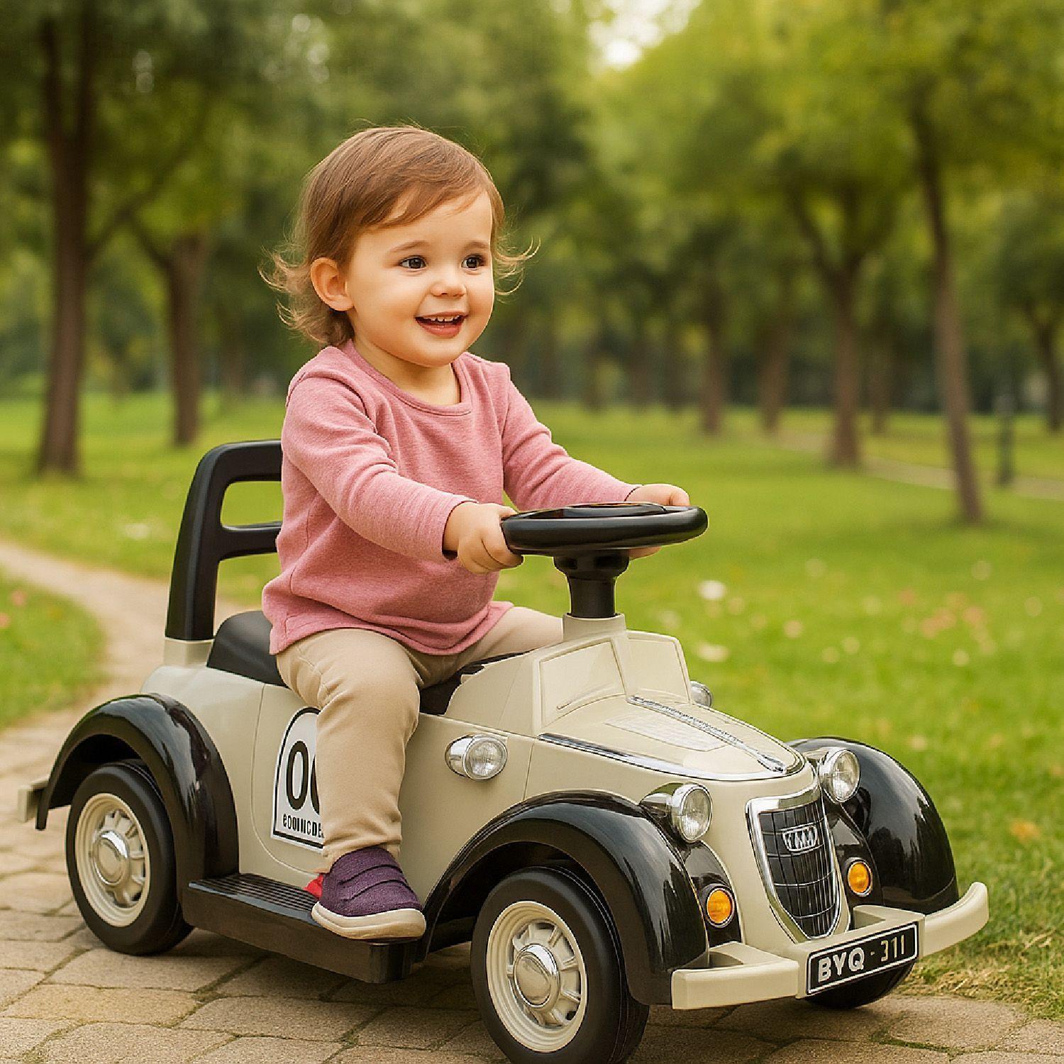 Auto Eléctrico Clásico Niños Estilo Retro Luces Led Y Sonido-5