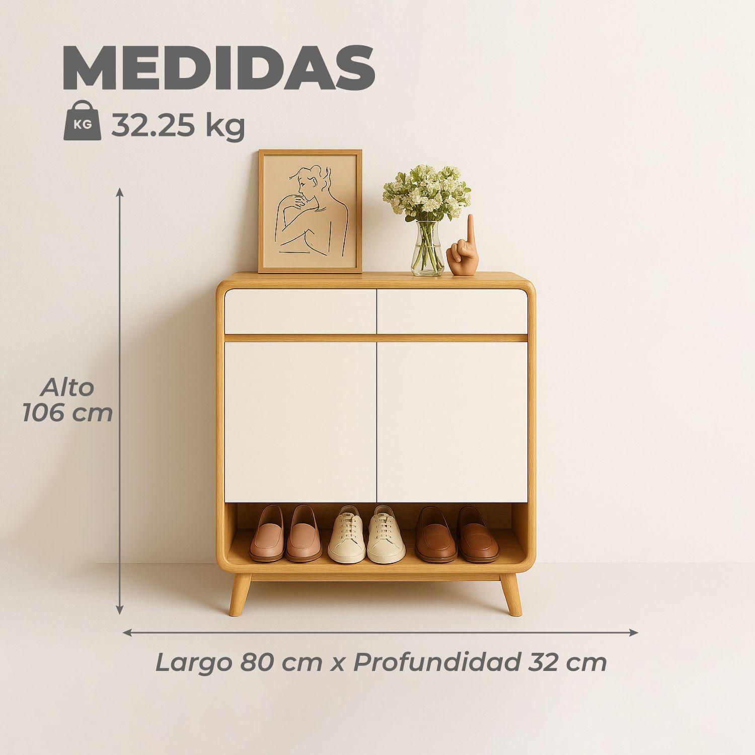 Zapatero Round Toe 2 Puertas Con Cajones Maple 80cm-2