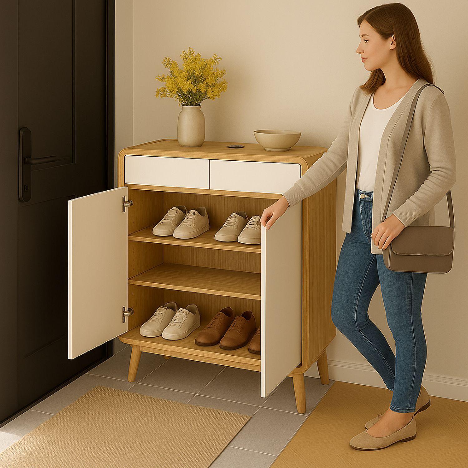 Zapatero Round Toe 2 Puertas Con Cajones Maple 80cm-4