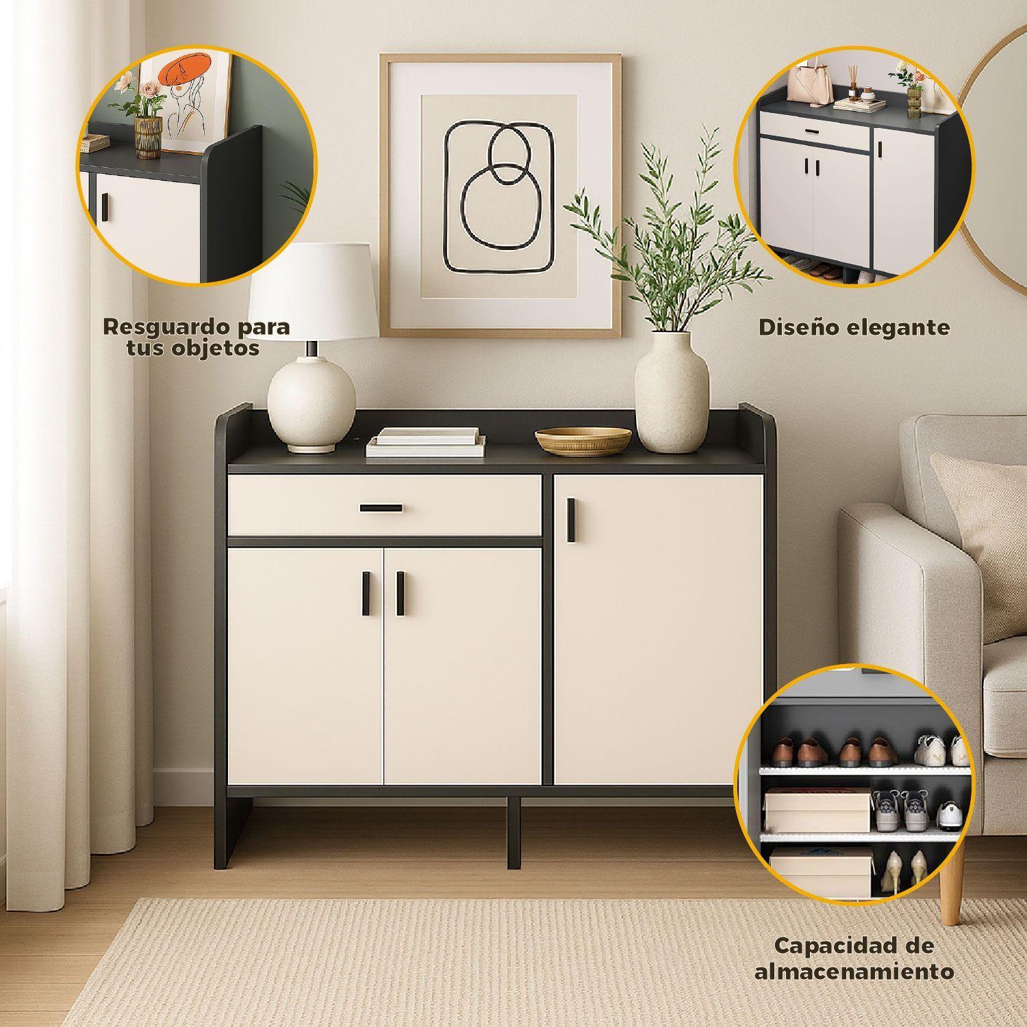 Zapatero Blackey 3 Puertas Organizador Estante + Cajón 90cm-3