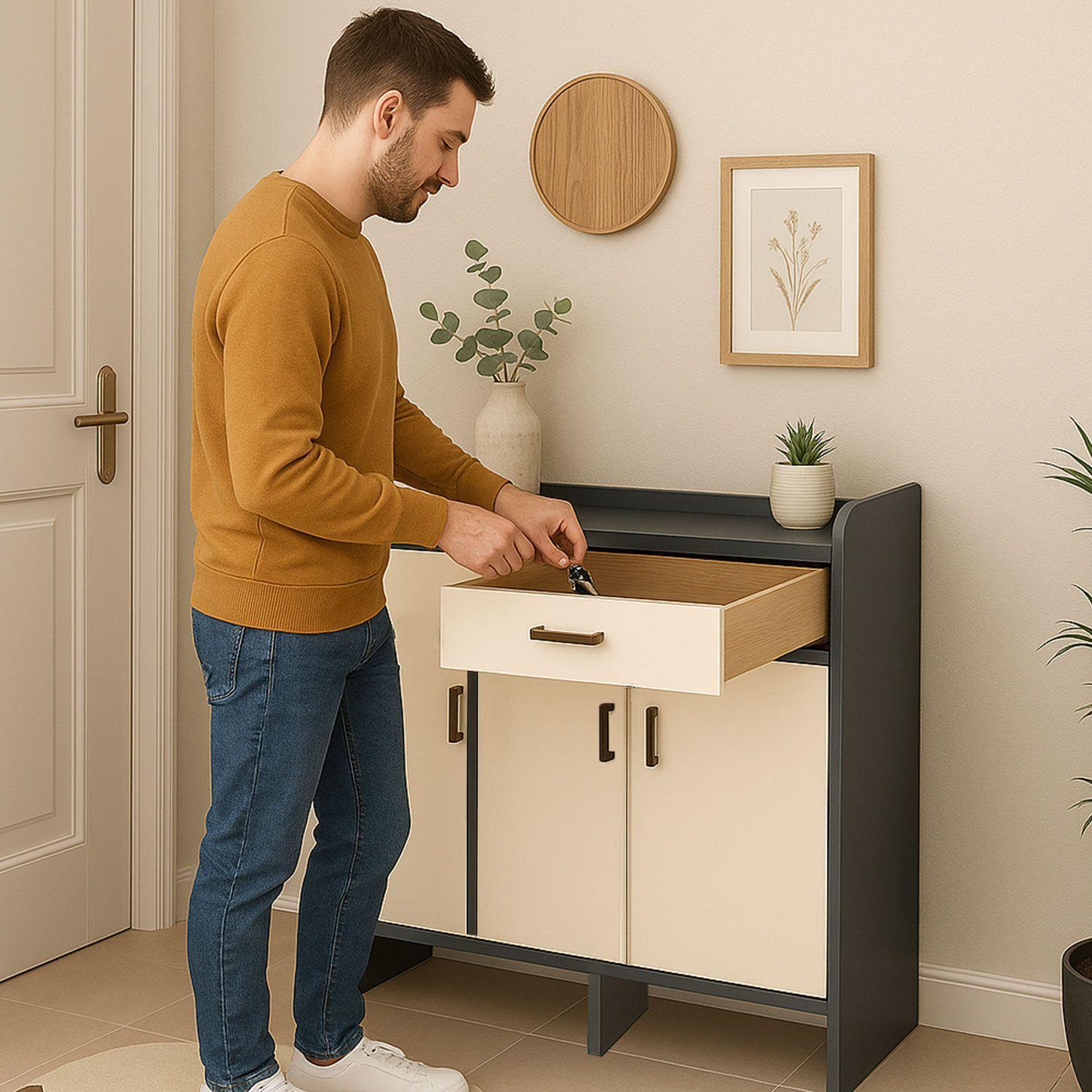Zapatero Blackey 3 Puertas Organizador Estante + Cajón 90cm-4