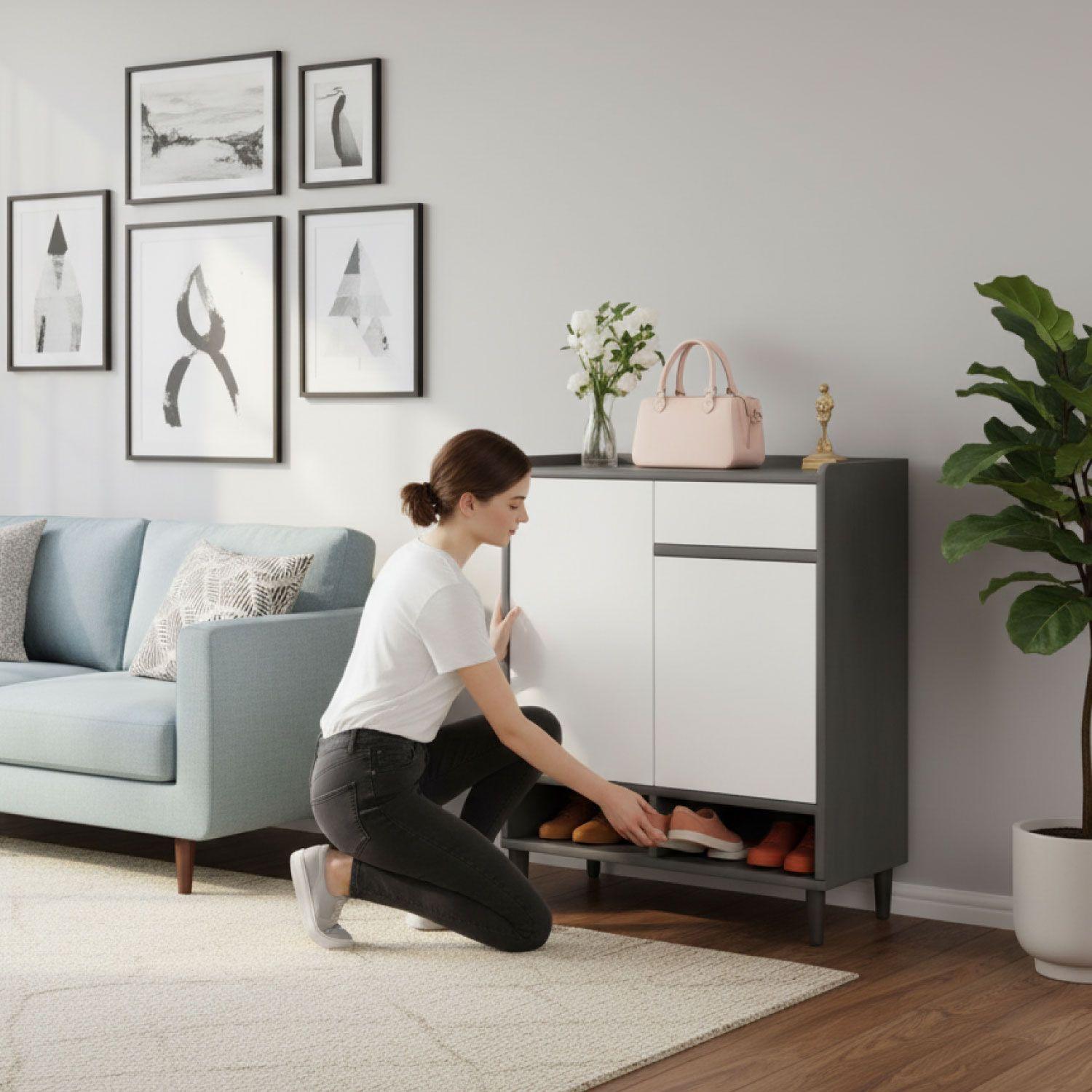 Zapatero Silver 2 Puertas con Cajon Organizador Estante 30Cm-4