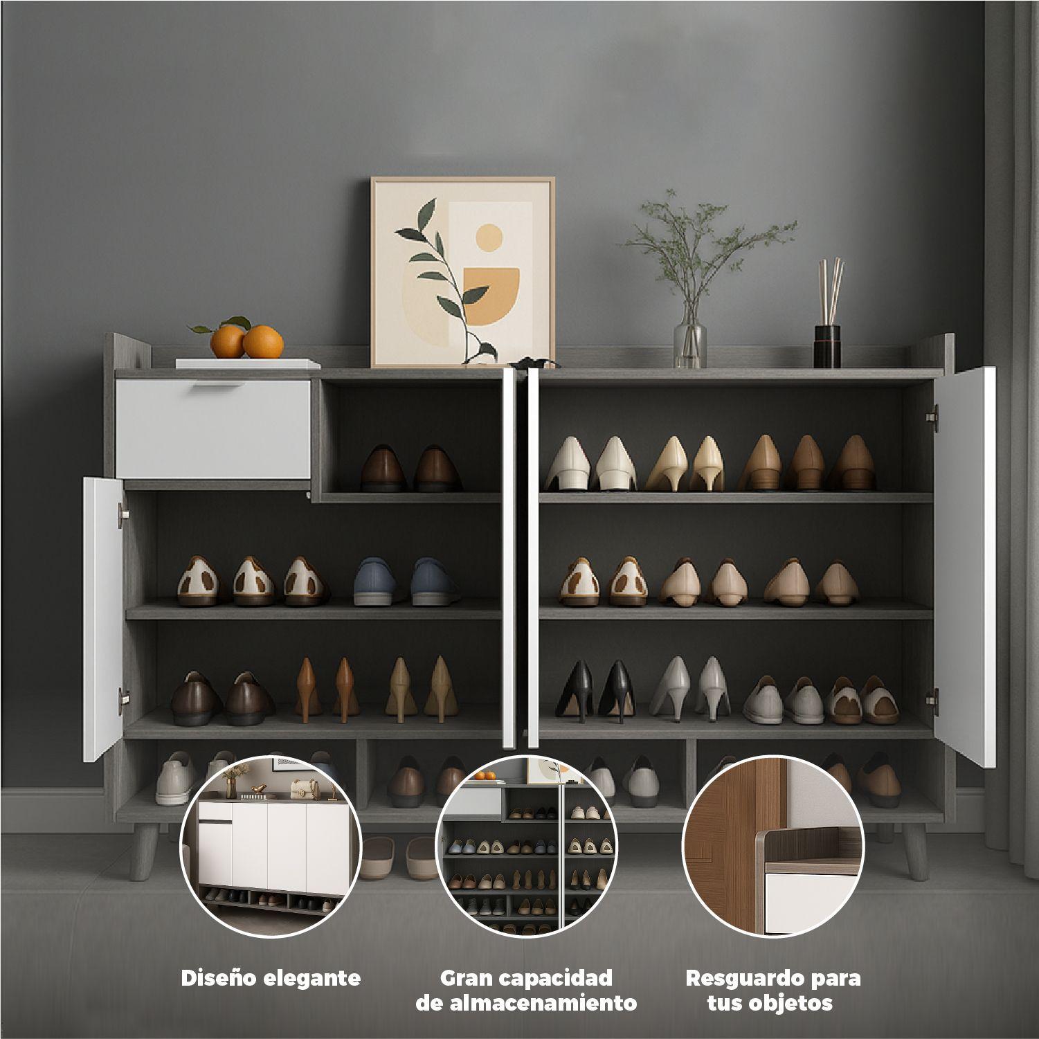 Zapatero Silver 4 Puertas con Cajon Organizador Estante 140Cm-3