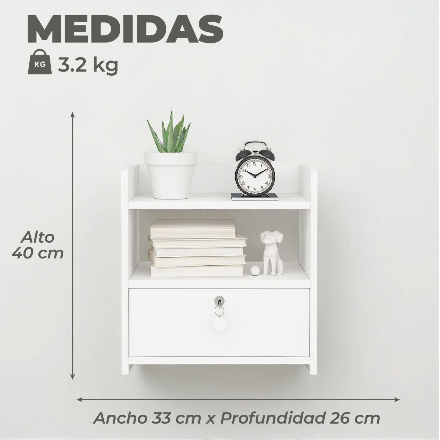 Velador Moderno 2 Niveles 1 Cajon con Llave 40x33x26 Cm-2