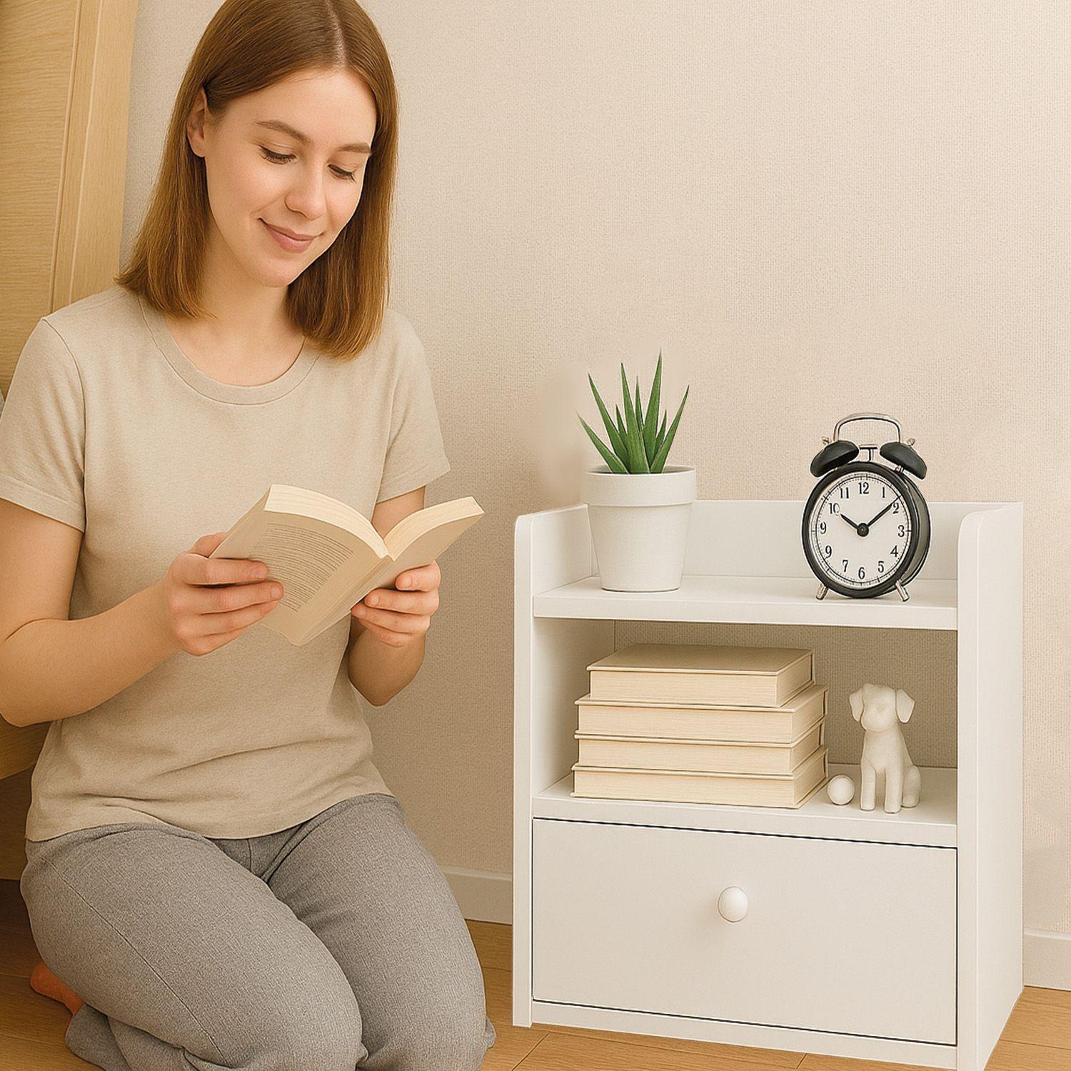 Velador Moderno 2 Niveles 1 Cajon con Llave 40x33x26 Cm-4