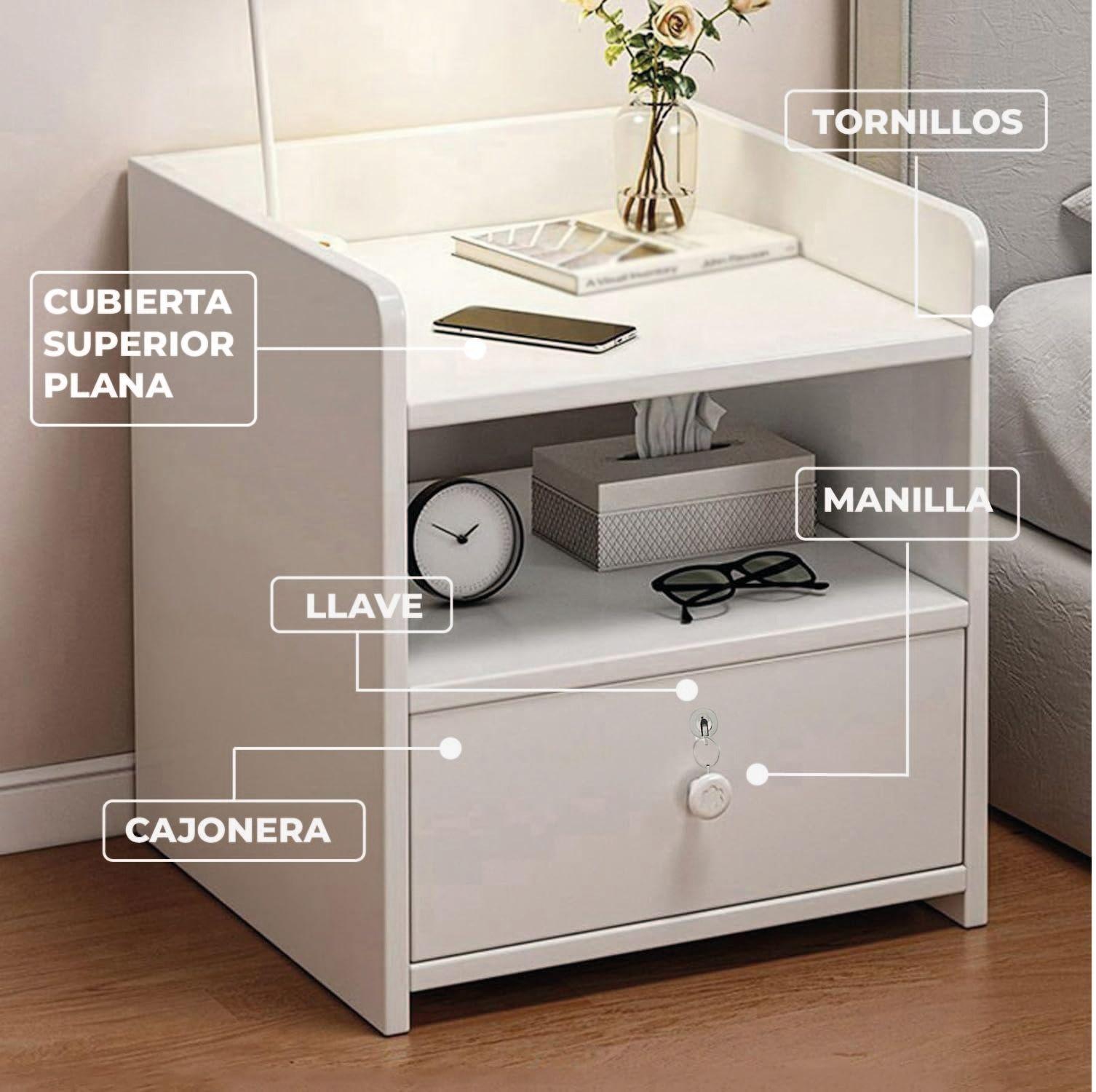 Velador Moderno 2 Niveles 1 Cajon con Llave 40x33x26 Cm-5