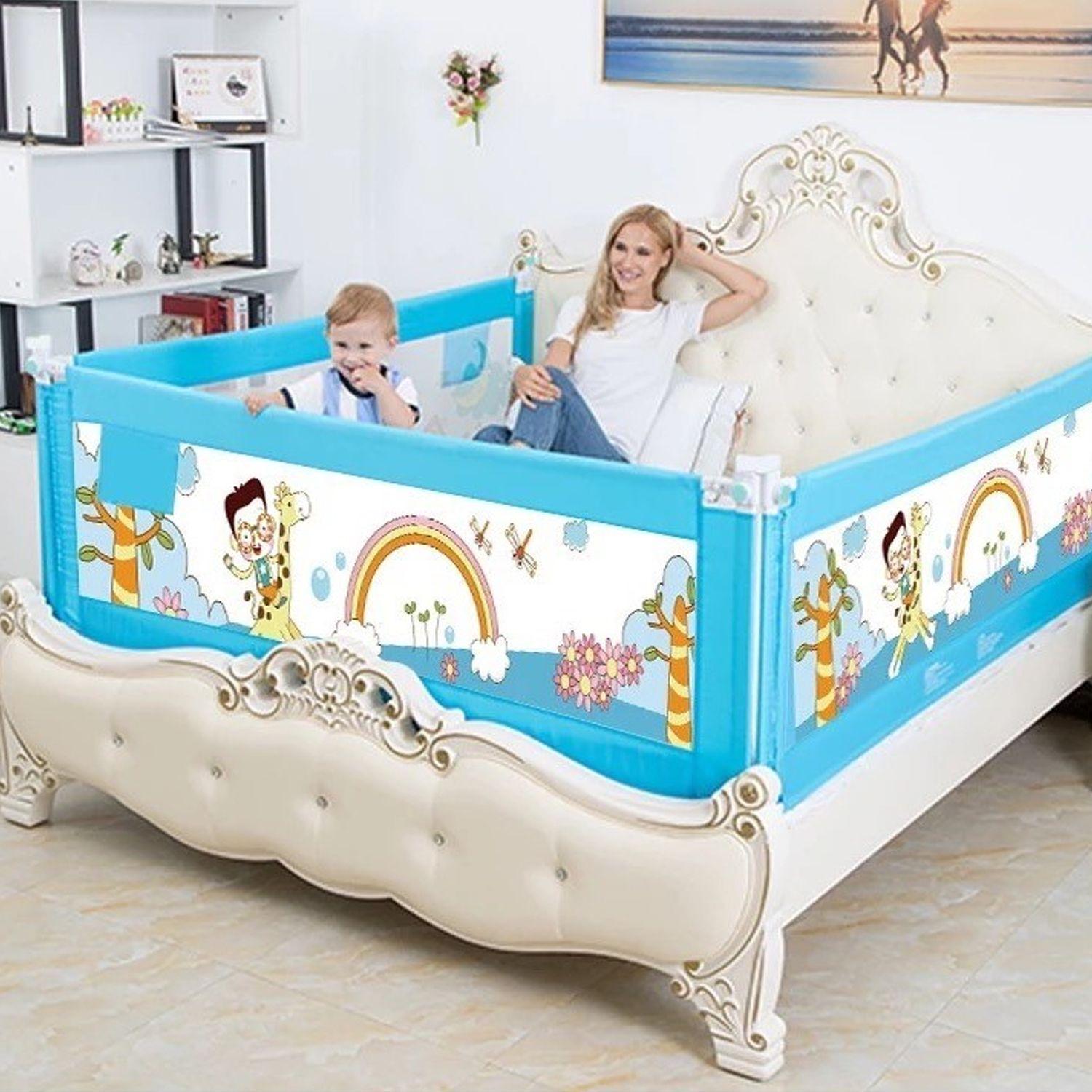 Baranda de Cama Seguridad Para Bebe Plegable 180 cm. Celeste-4