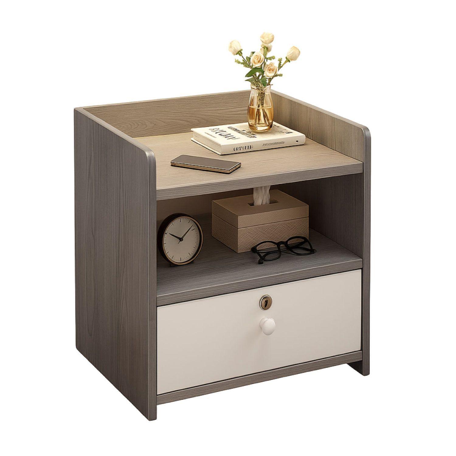 Velador Grey 2 Niveles 1 Cajon con Llave 41x33x26 Cm-0