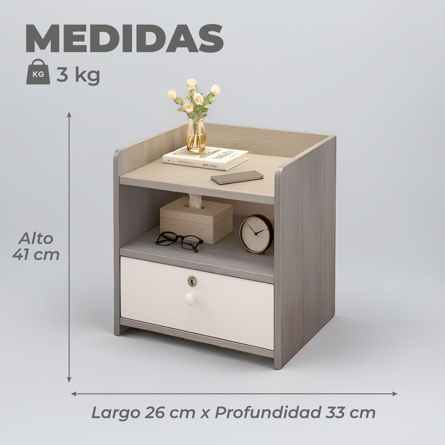 Velador Grey 2 Niveles 1 Cajon con Llave 41x33x26 Cm-2