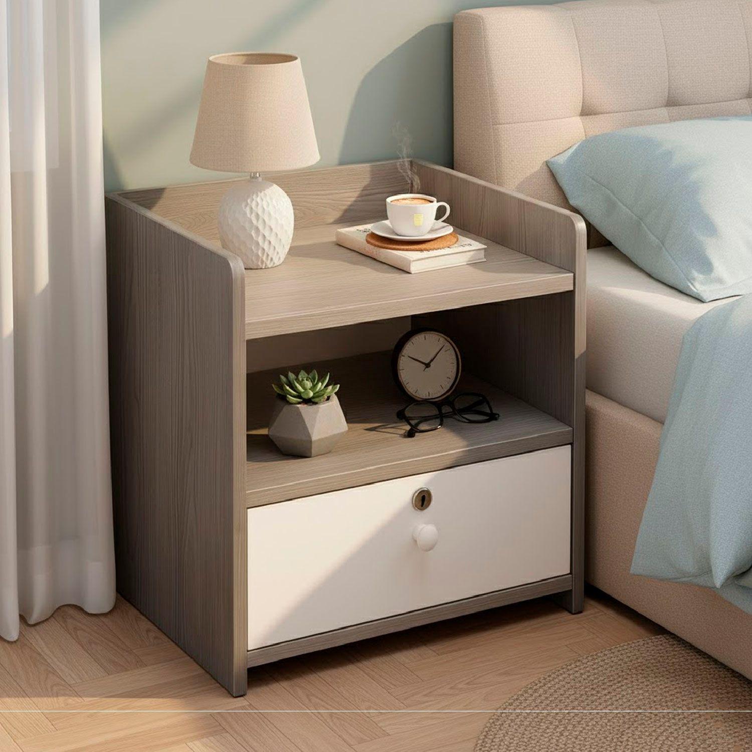 Velador Grey 2 Niveles 1 Cajon con Llave 41x33x26 Cm-1