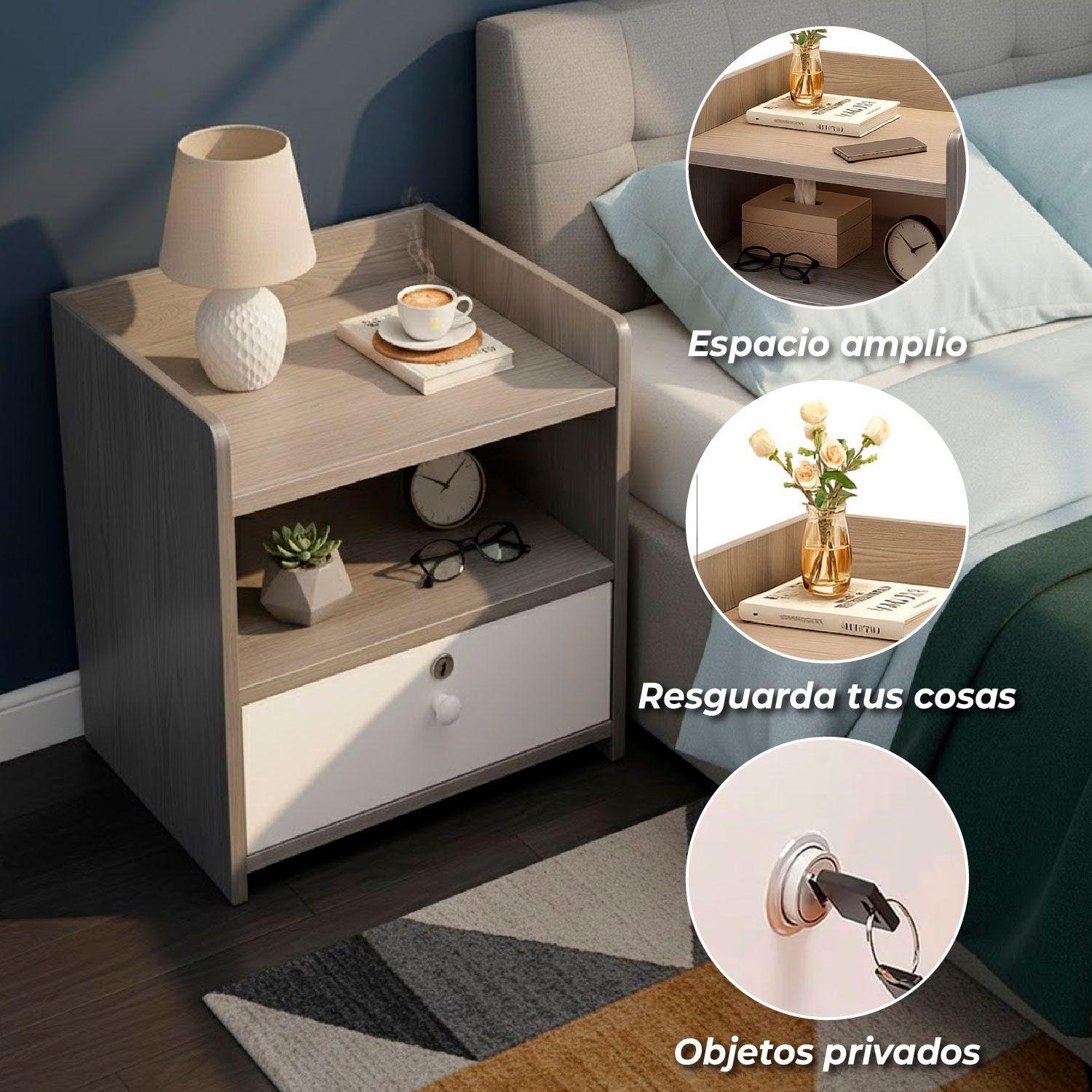 Velador Grey 2 Niveles 1 Cajon con Llave 41x33x26 Cm-3