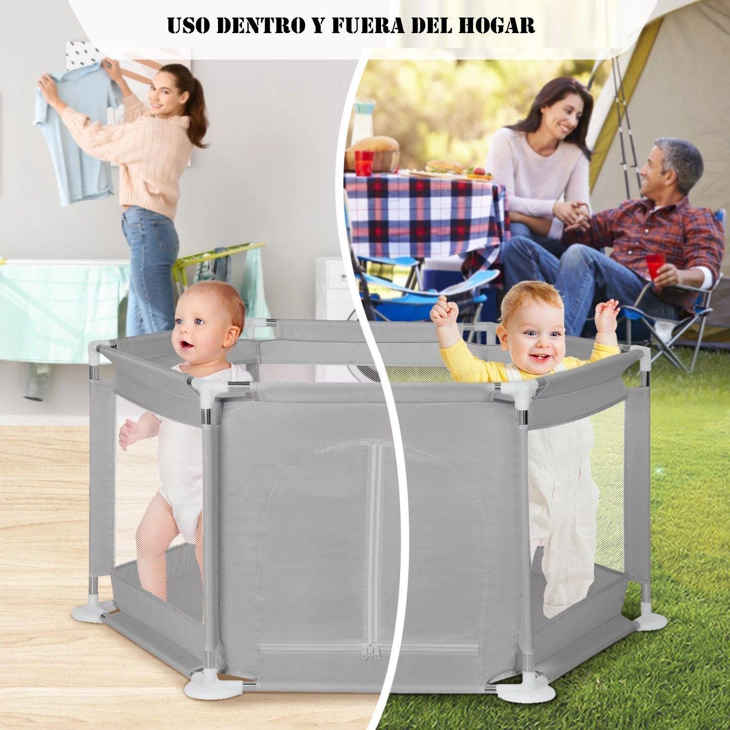 Corral de Seguridad Bebe hexagonal con Aro de basketball Gris-4