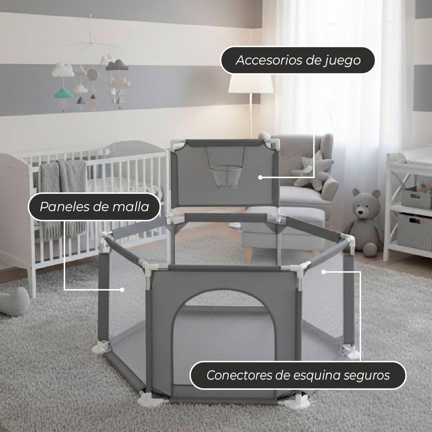 Corral de Seguridad Bebe hexagonal con Aro de basketball Gris-4