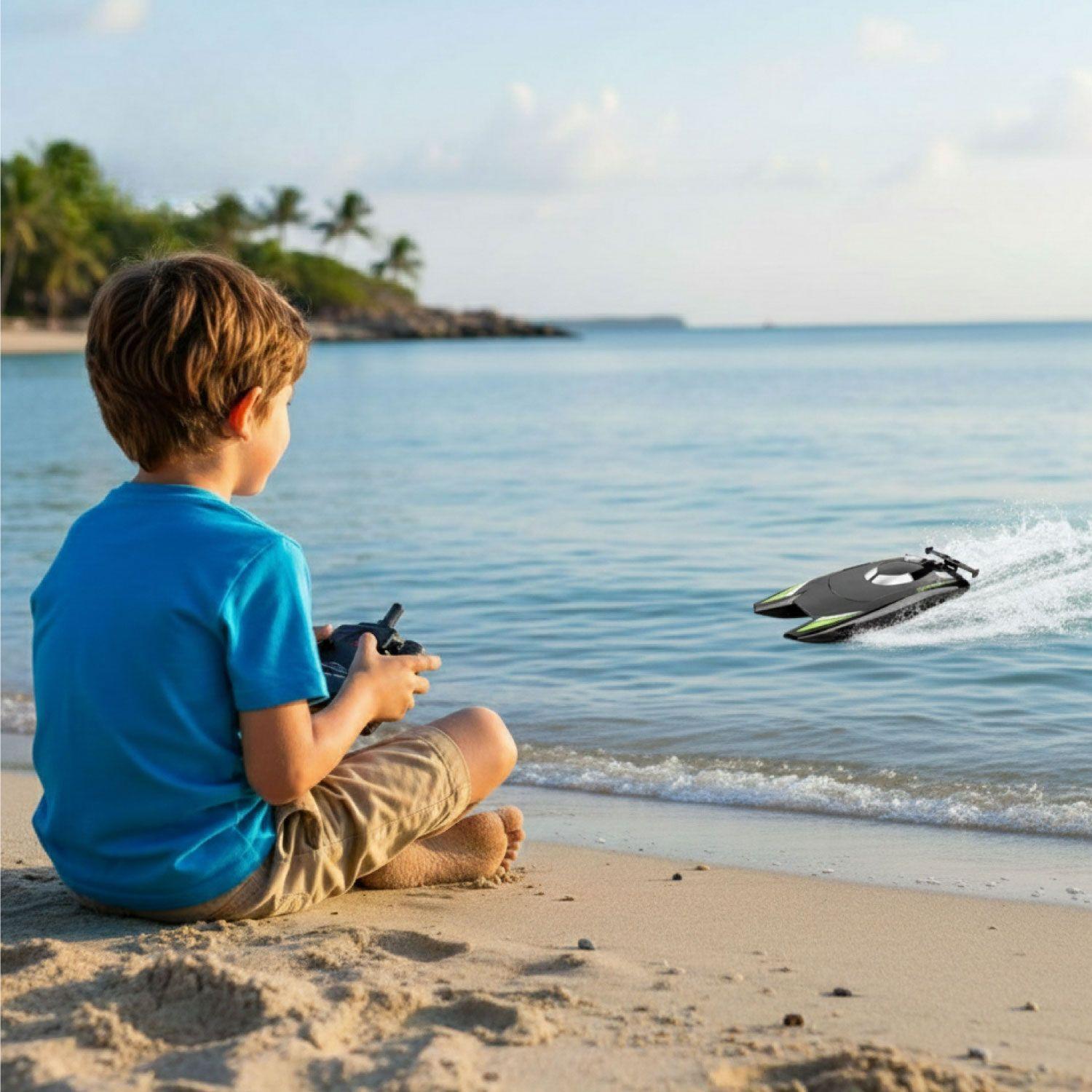 Lancha Juguete A Control Remoto Doble Motor Negro-3