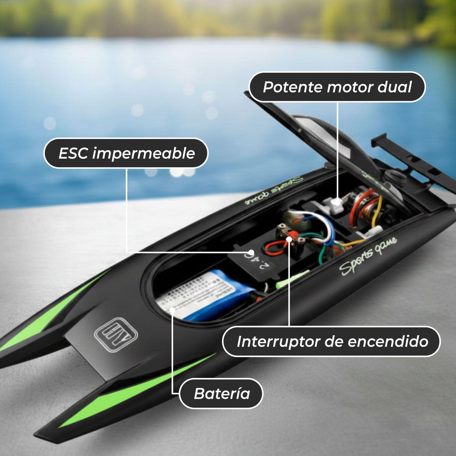 Lancha Juguete A Control Remoto Doble Motor Negro-4