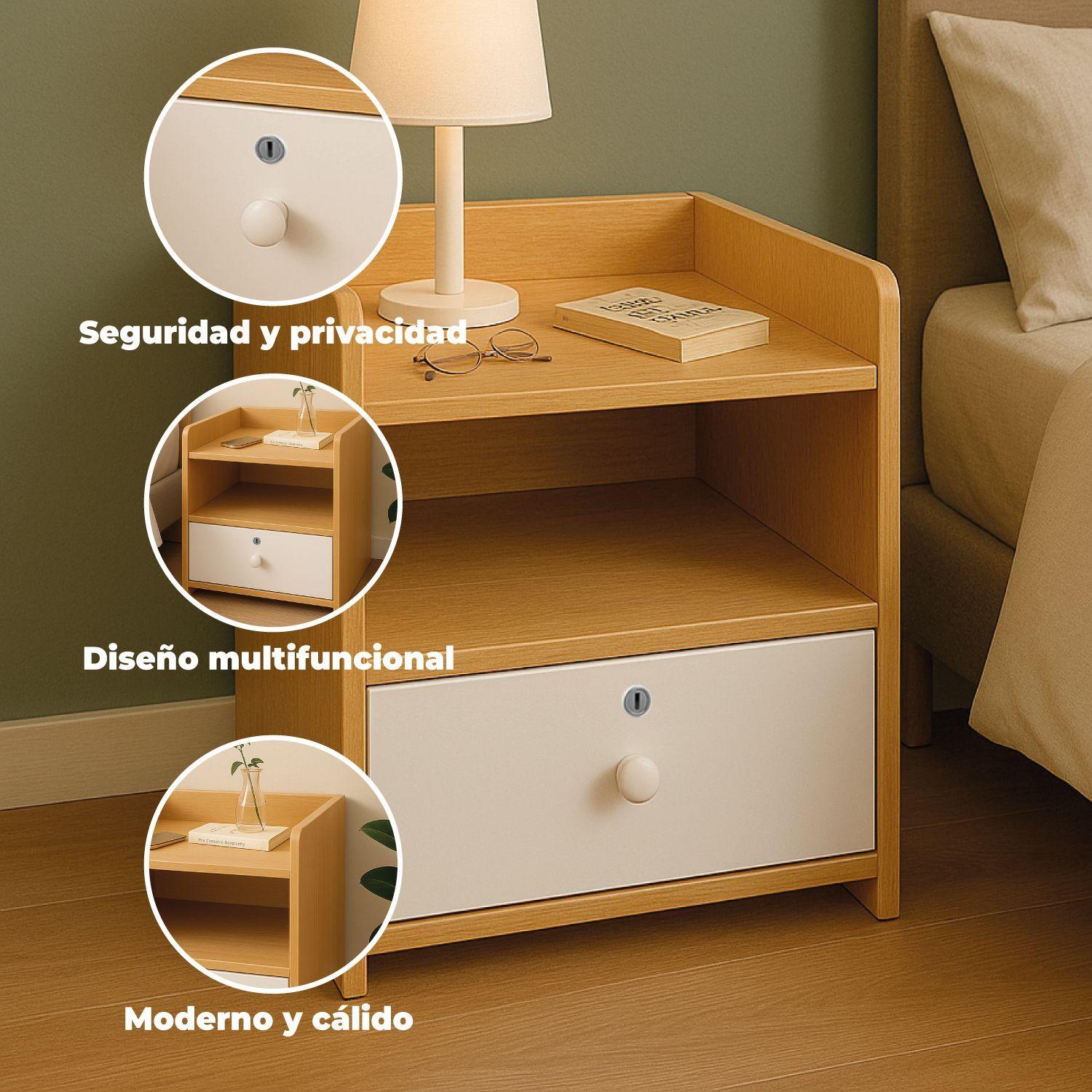 Velador Bicolor 2 Niveles 1 Cajon con Llave 40x33x27 Cm-3