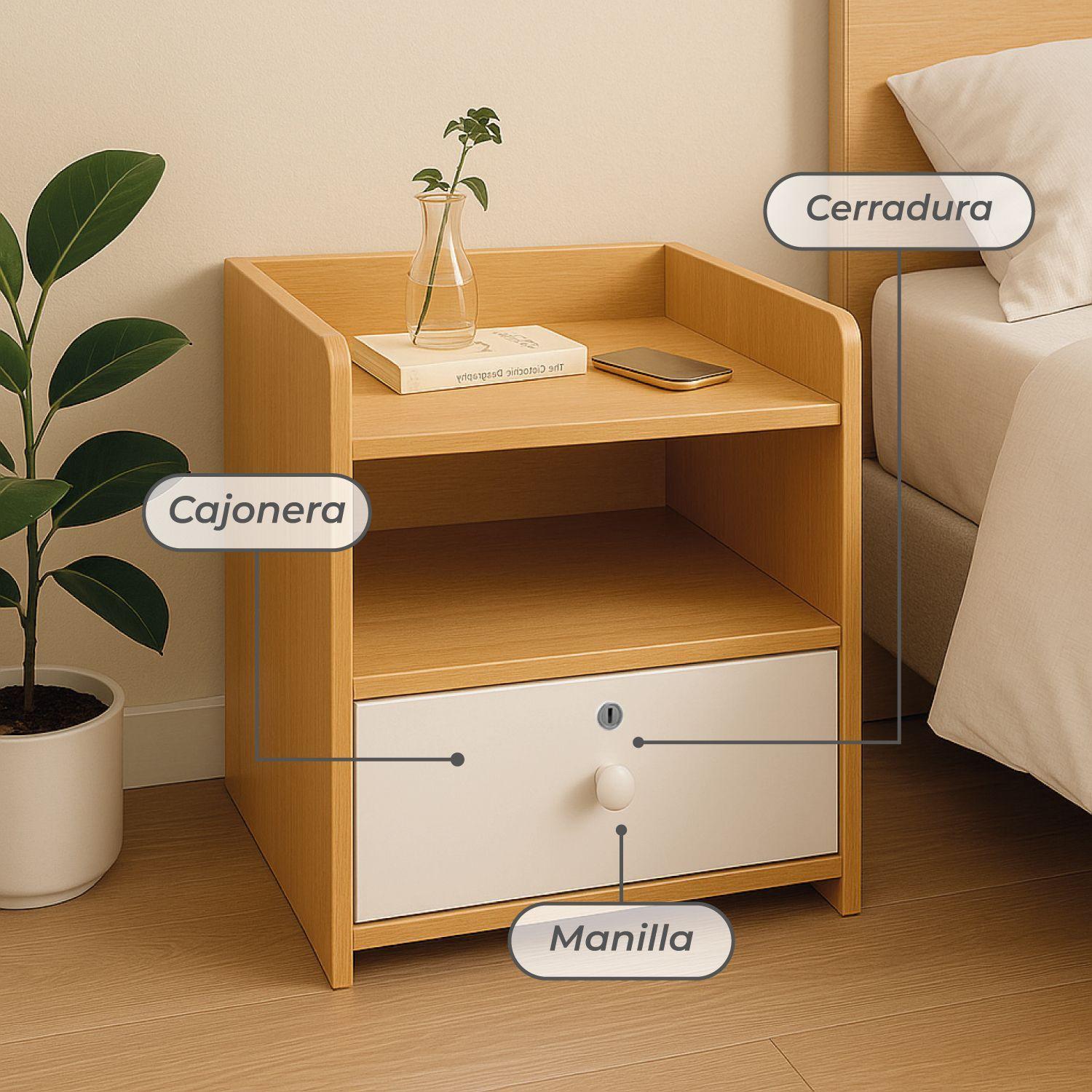 Velador Bicolor 2 Niveles 1 Cajon con Llave 40x33x27 Cm-5
