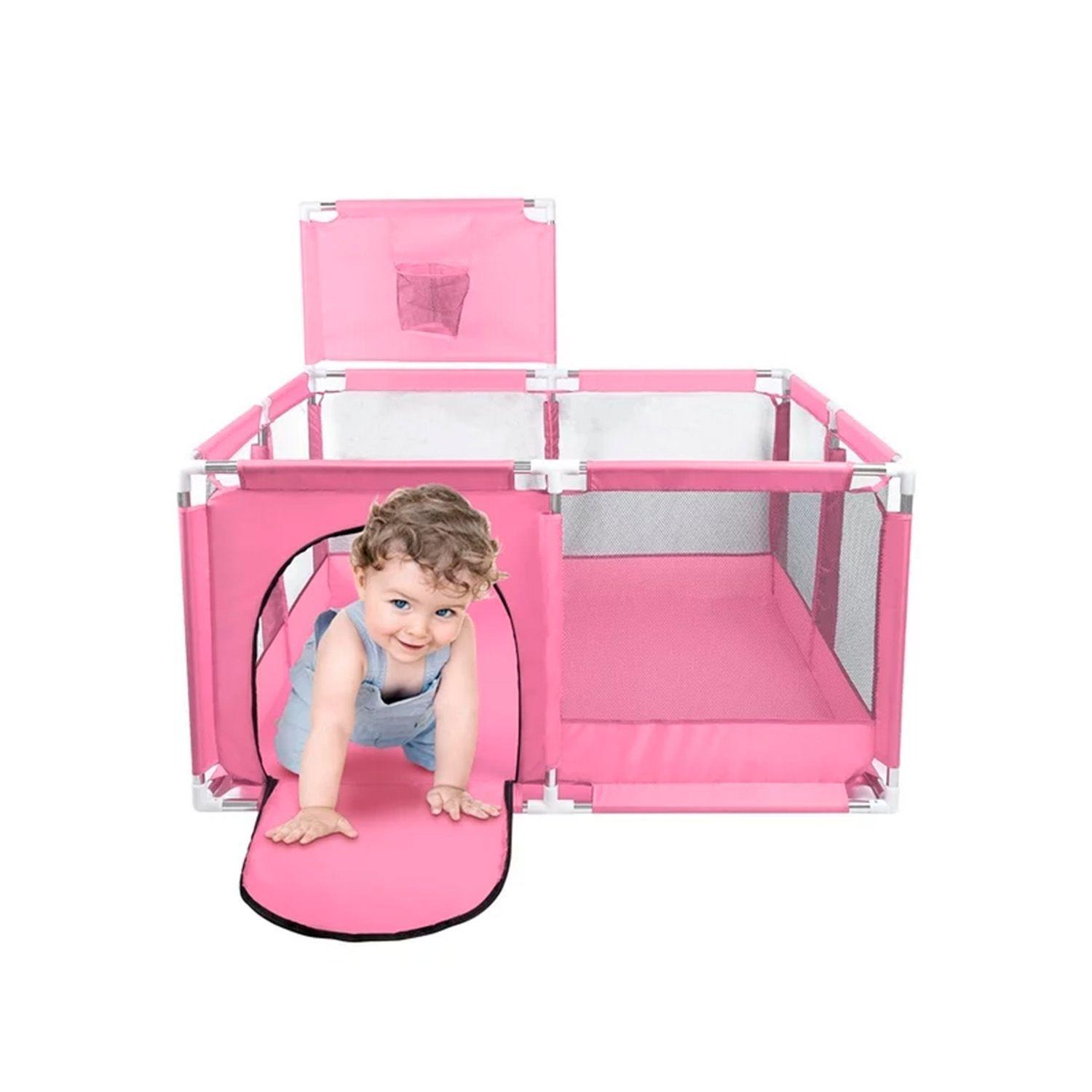 Corral de Seguridad Bebe 126cm Con Aro y Pelotitas Rosa-4