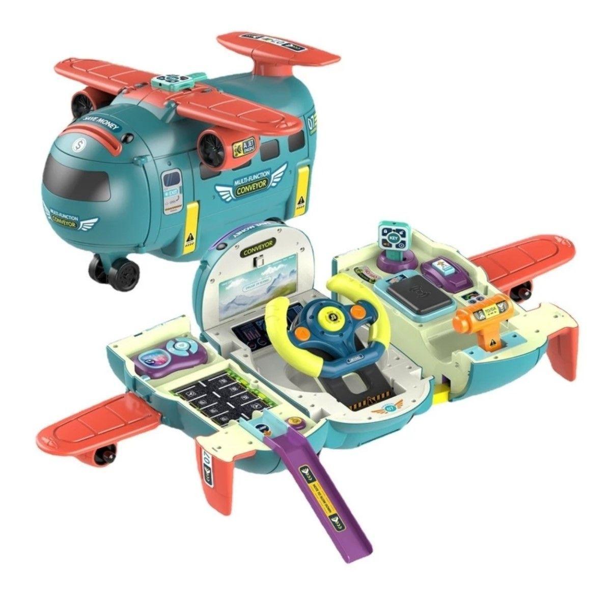 Avion Juguete Simulador de Piloto Alcancia 3 en 1 Verde-1