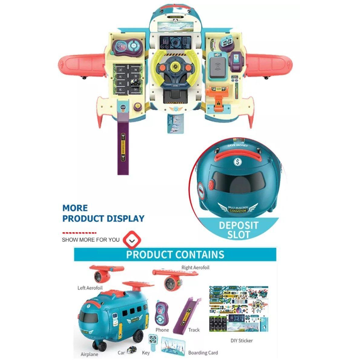 Avion Juguete Simulador de Piloto Alcancia 3 en 1 Verde-6