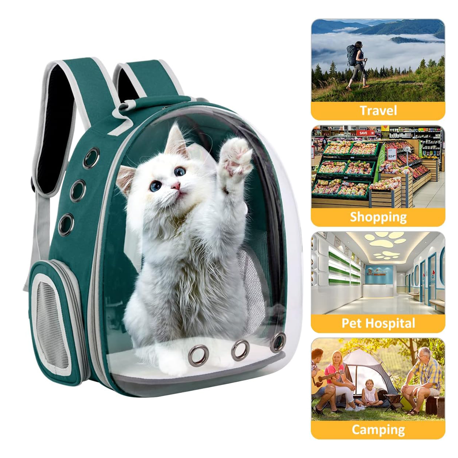 Mochila transportadora Gatos Verde-3