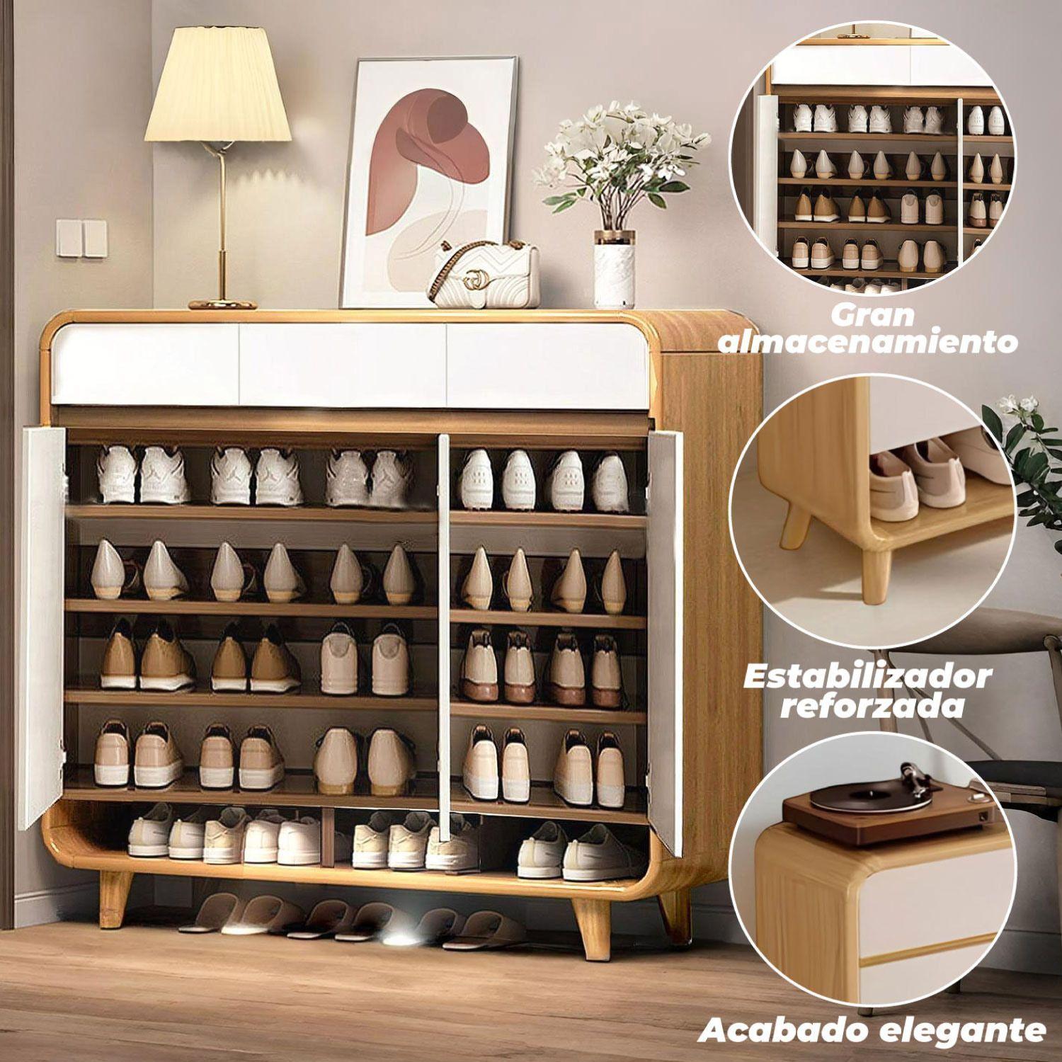 Zapatero Bicolor Puertas y Cajones Organizador Estante 122Cm-3
