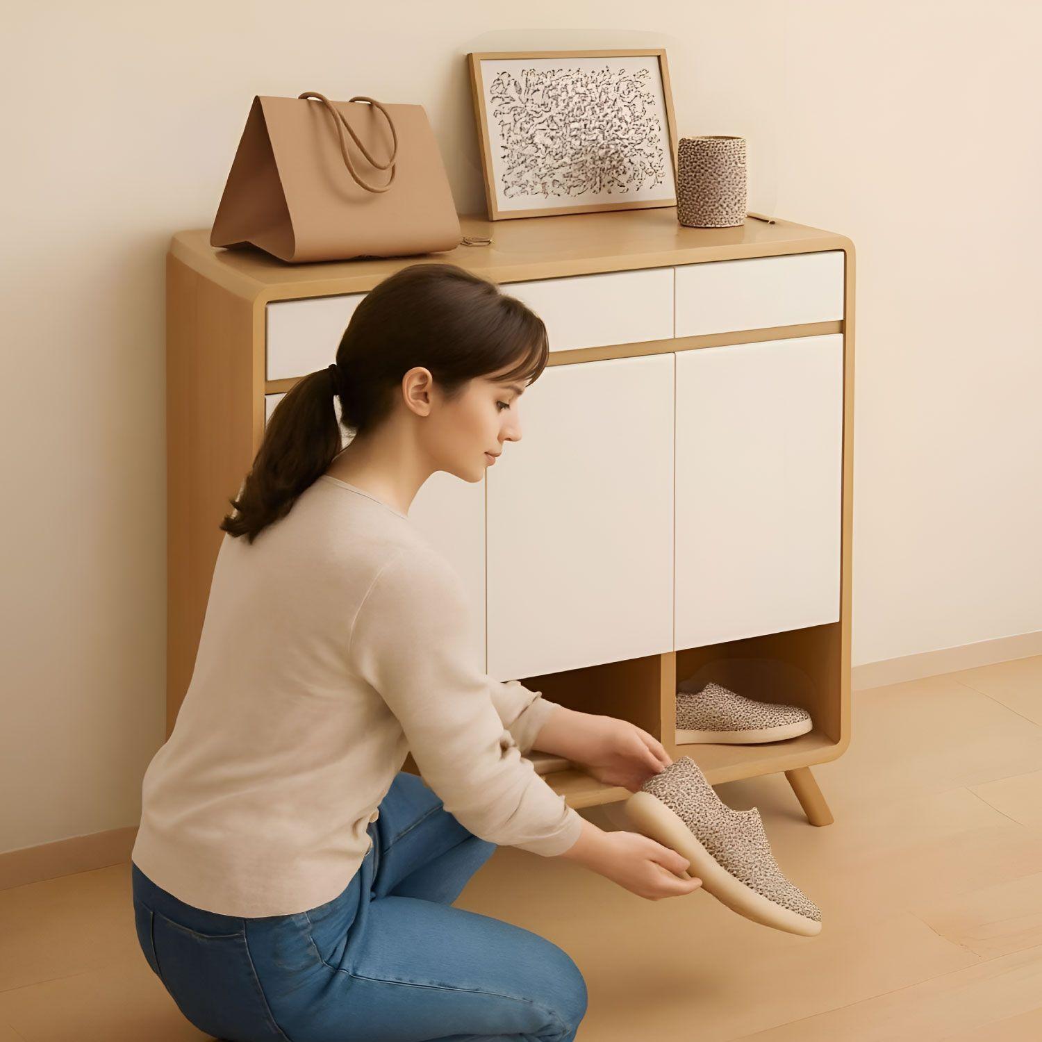 Zapatero Bicolor Puertas y Cajones Organizador Estante 122Cm-4