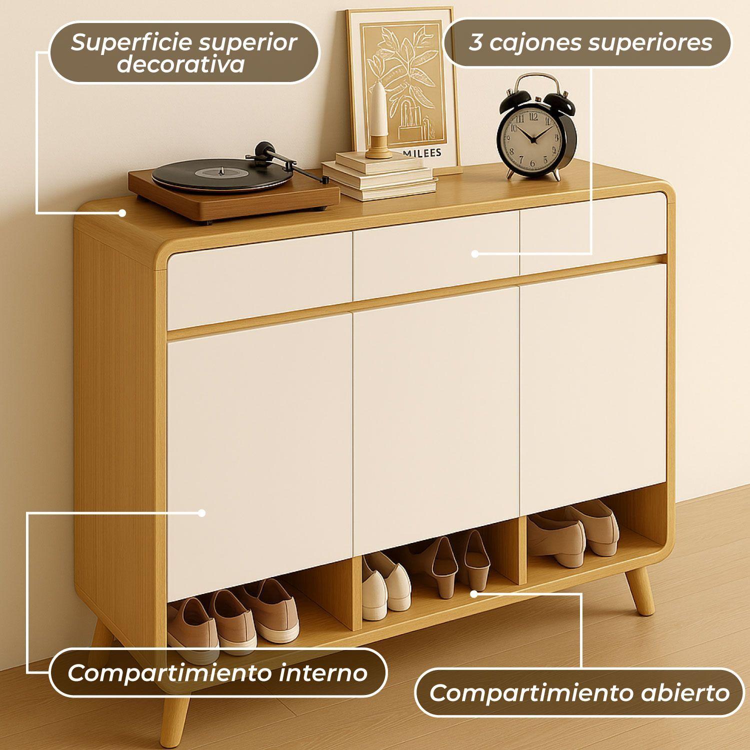 Zapatero Bicolor Puertas y Cajones Organizador Estante 122Cm-5