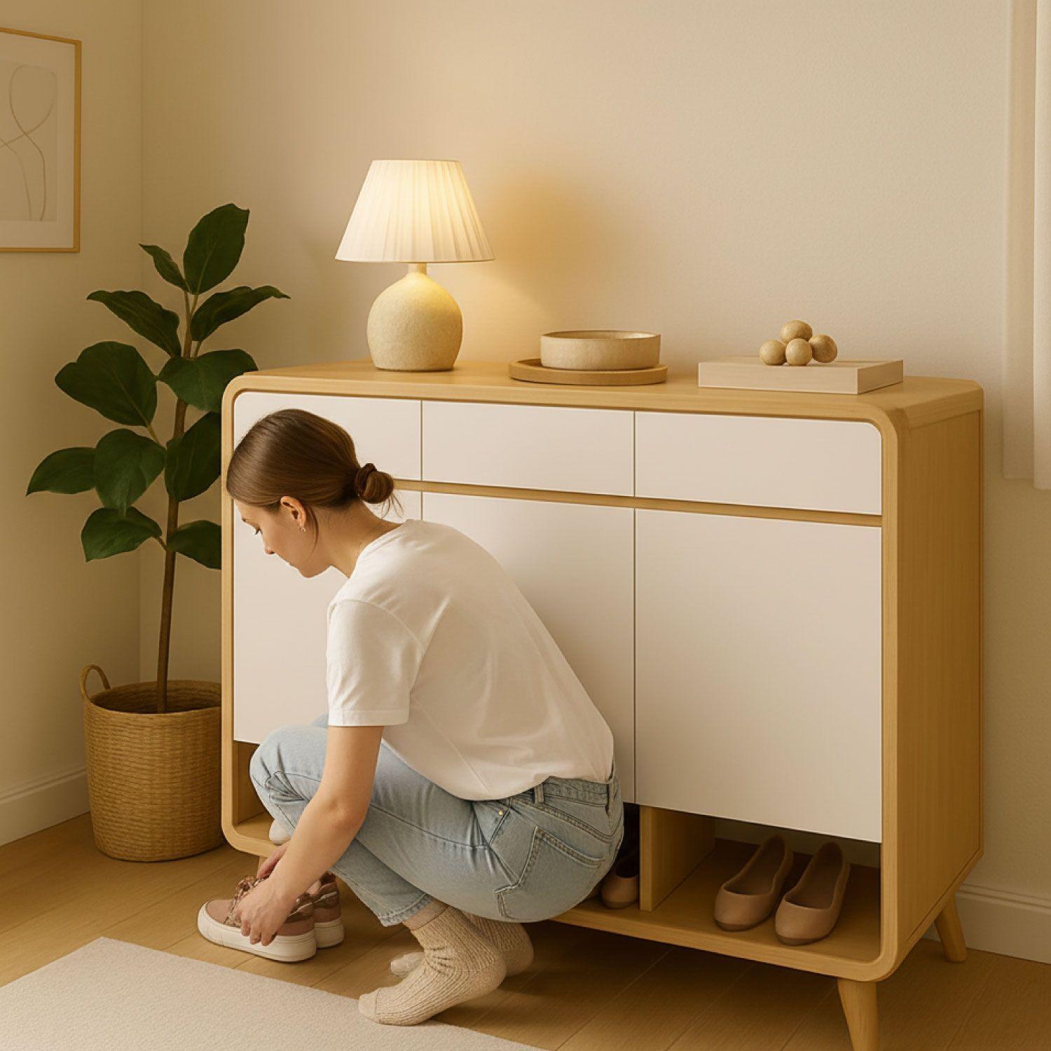 Zapatero Bicolor Puertas y Cajones Organizador Estante 122Cm-4