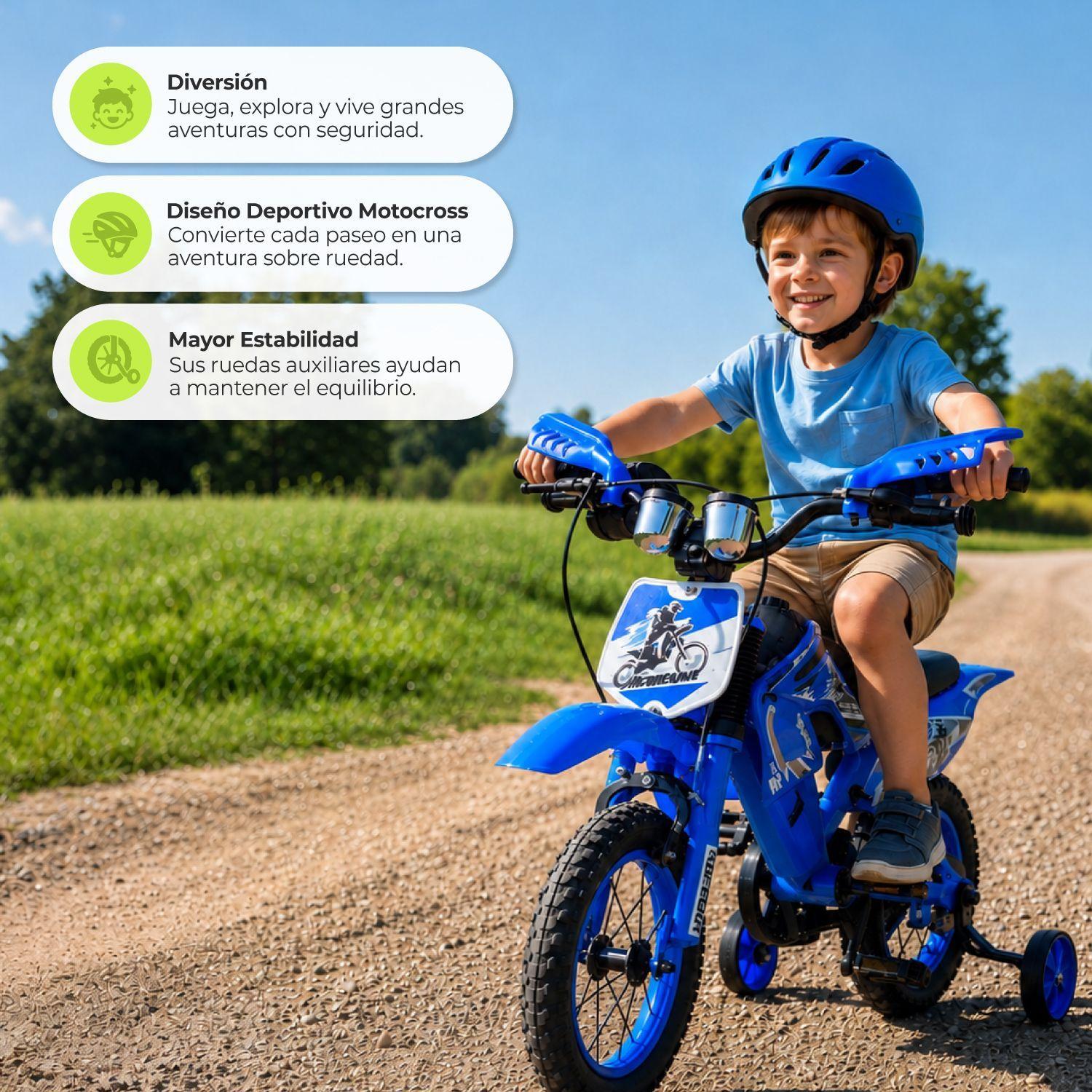 Bicicleta Aro12 Bicimoto Con Ruedas Estabilizadoras Infantil Azul-3