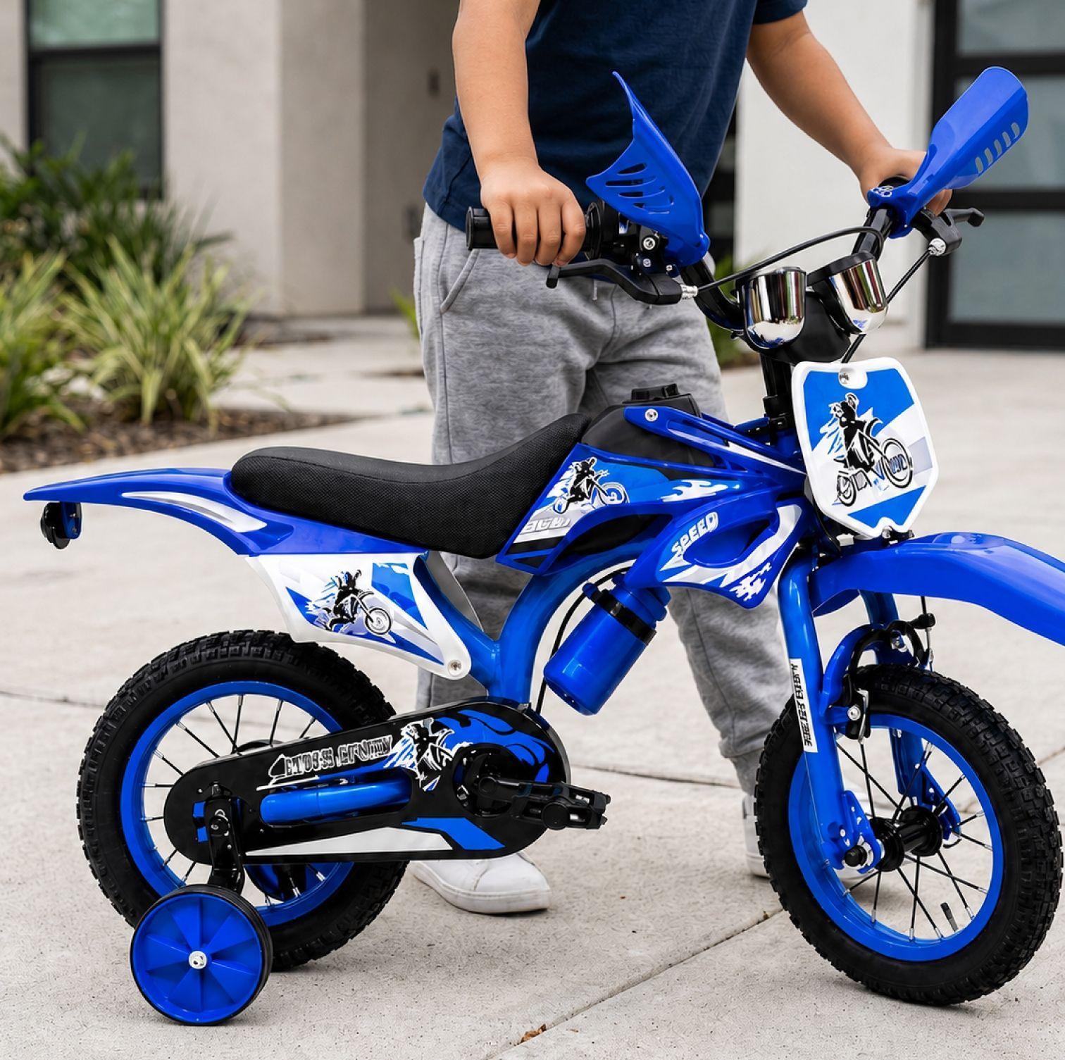 Bicicleta Aro12 Bicimoto Con Ruedas Estabilizadoras Infantil Azul-4