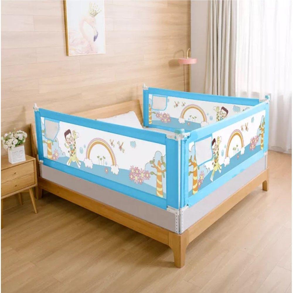 Baranda de Cama Seguridad Para Bebe Plegable 150 cm. Celeste-4