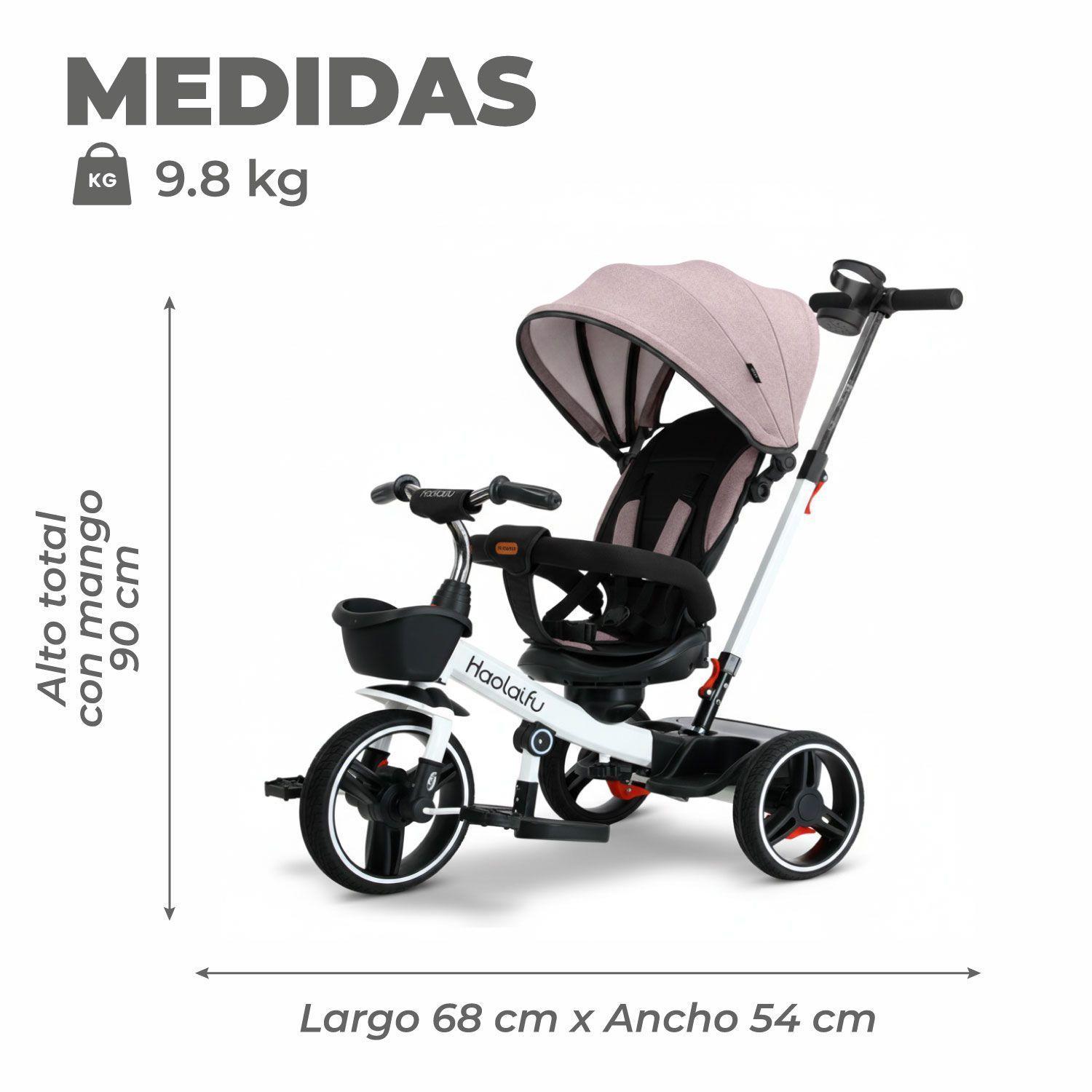 Triciclo coche  4 en 1 Plegable Reclinable 360° Rosado-2