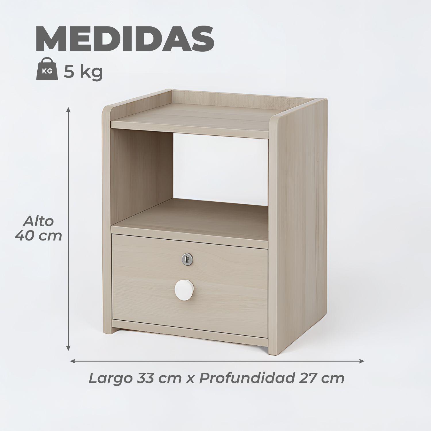 Velador Mesa de Noche 2 Niveles 1 Cajon con Llaves 40x33x27-2
