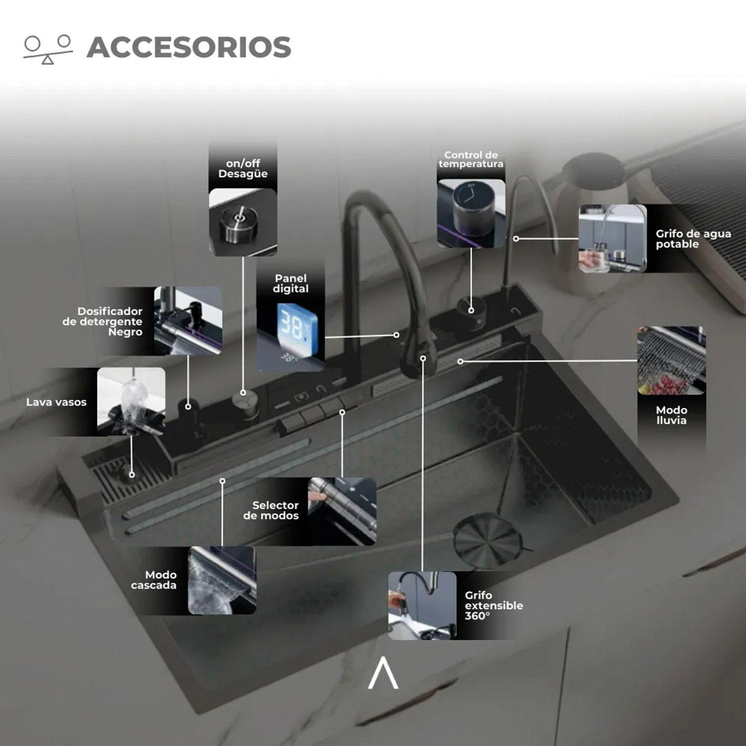 Lavaplatos Cascada Empotrado 76x47x21 Acero Inoxidable-4