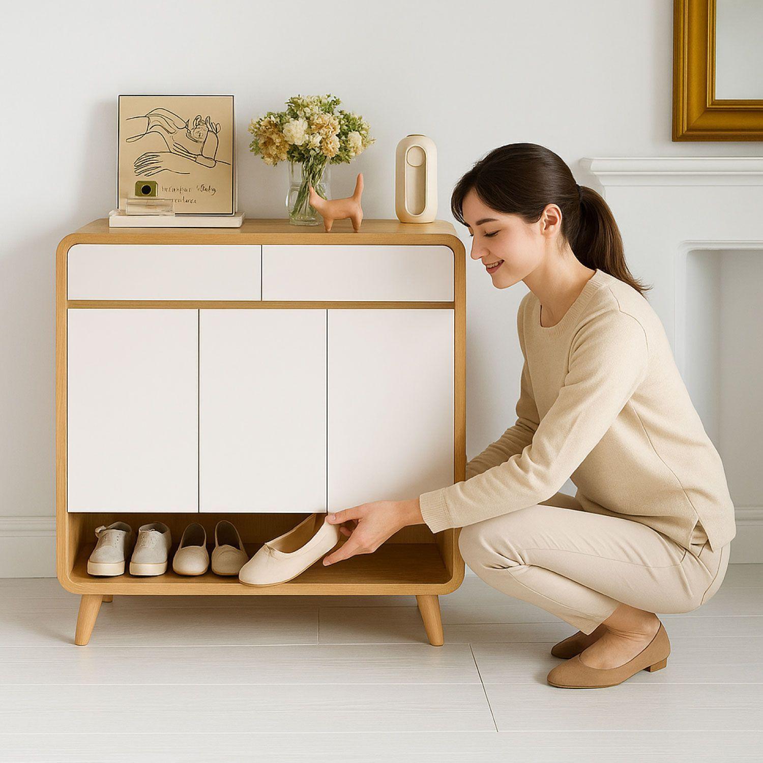 Zapatero Bicolor Puertas y Cajones Organizador Estante 100Cm-3